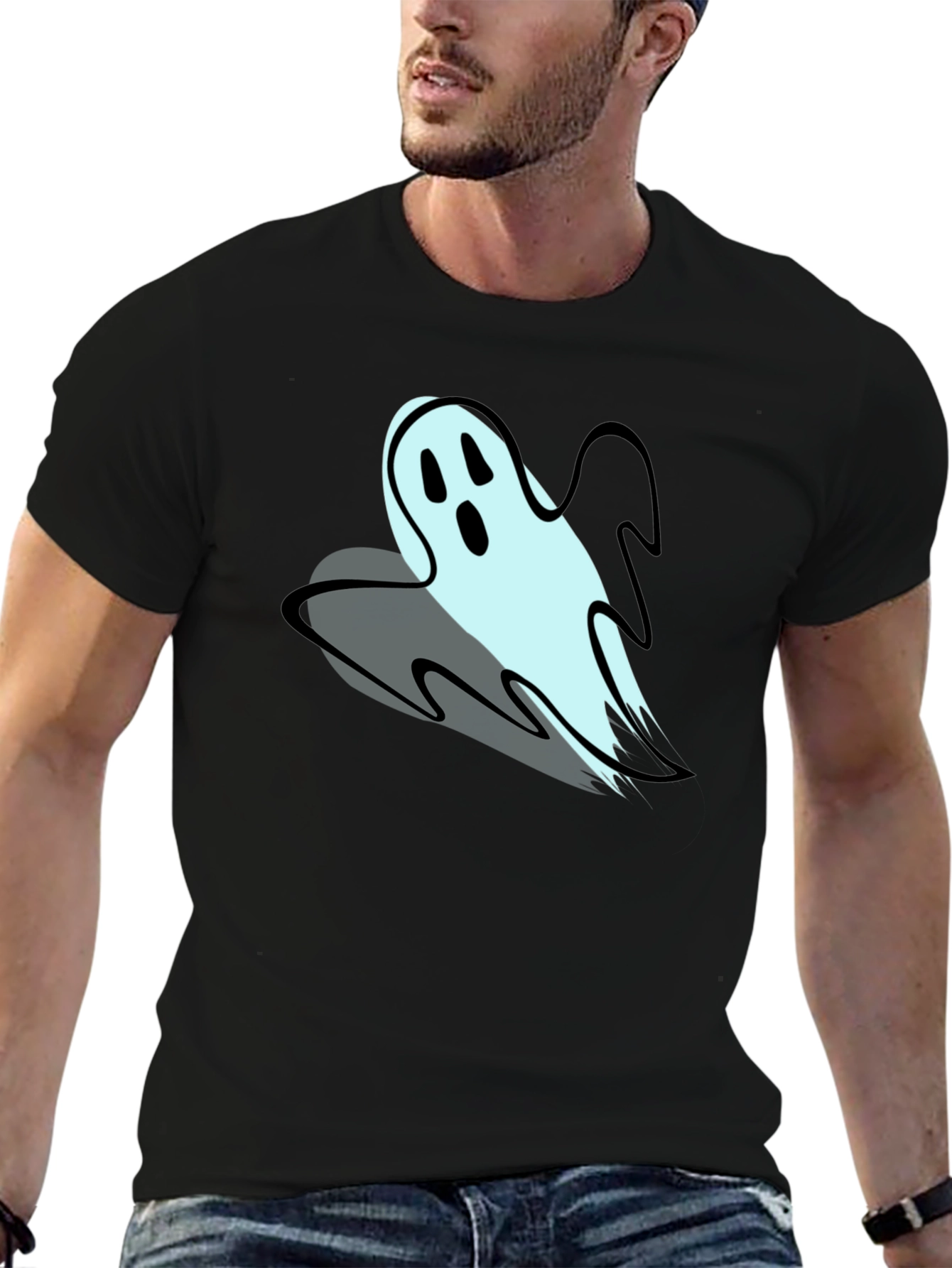 Ghost Graphic Print Mens T-Shirt - Black