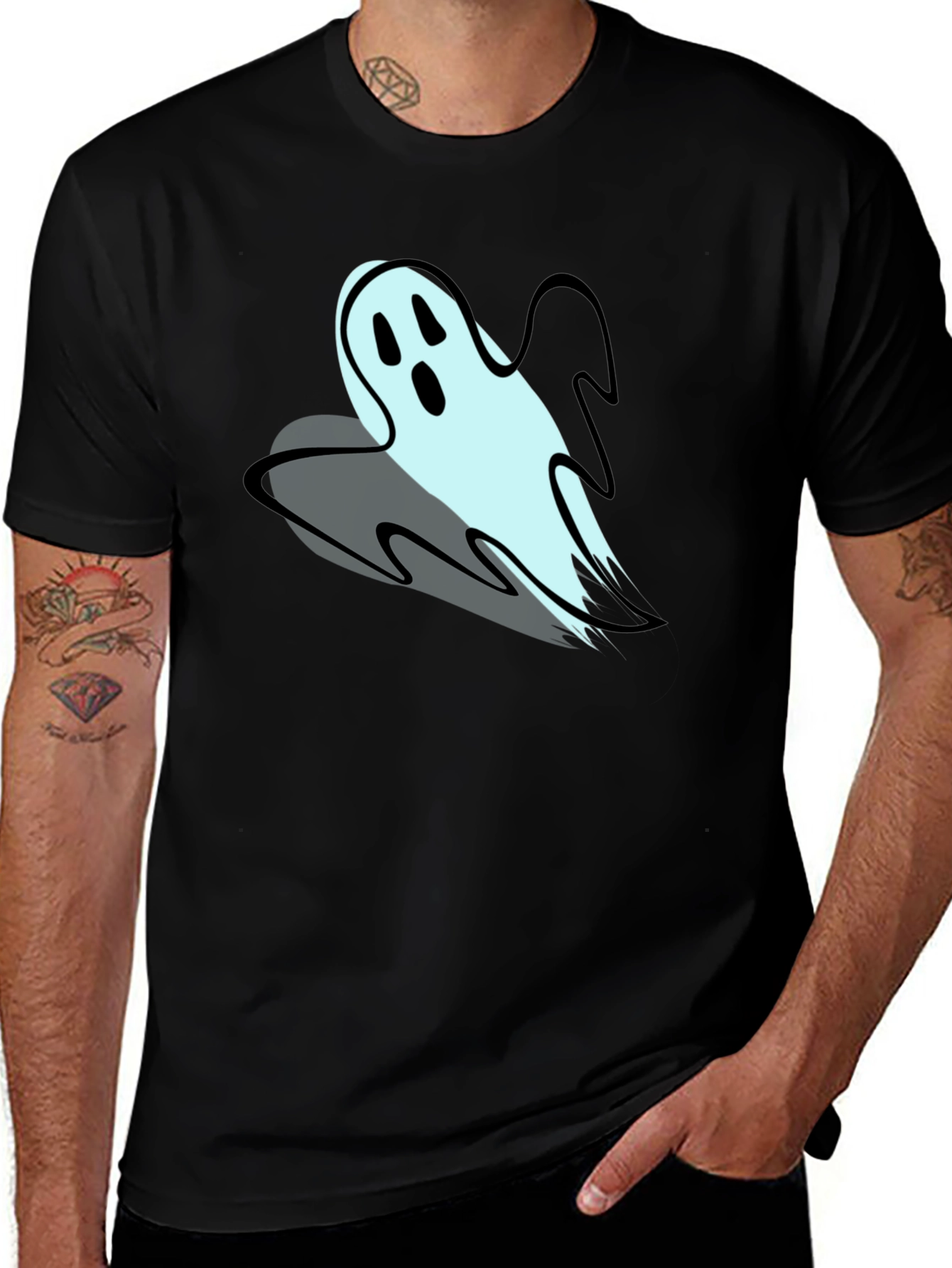 Ghost Graphic Print Mens T-Shirt - Black