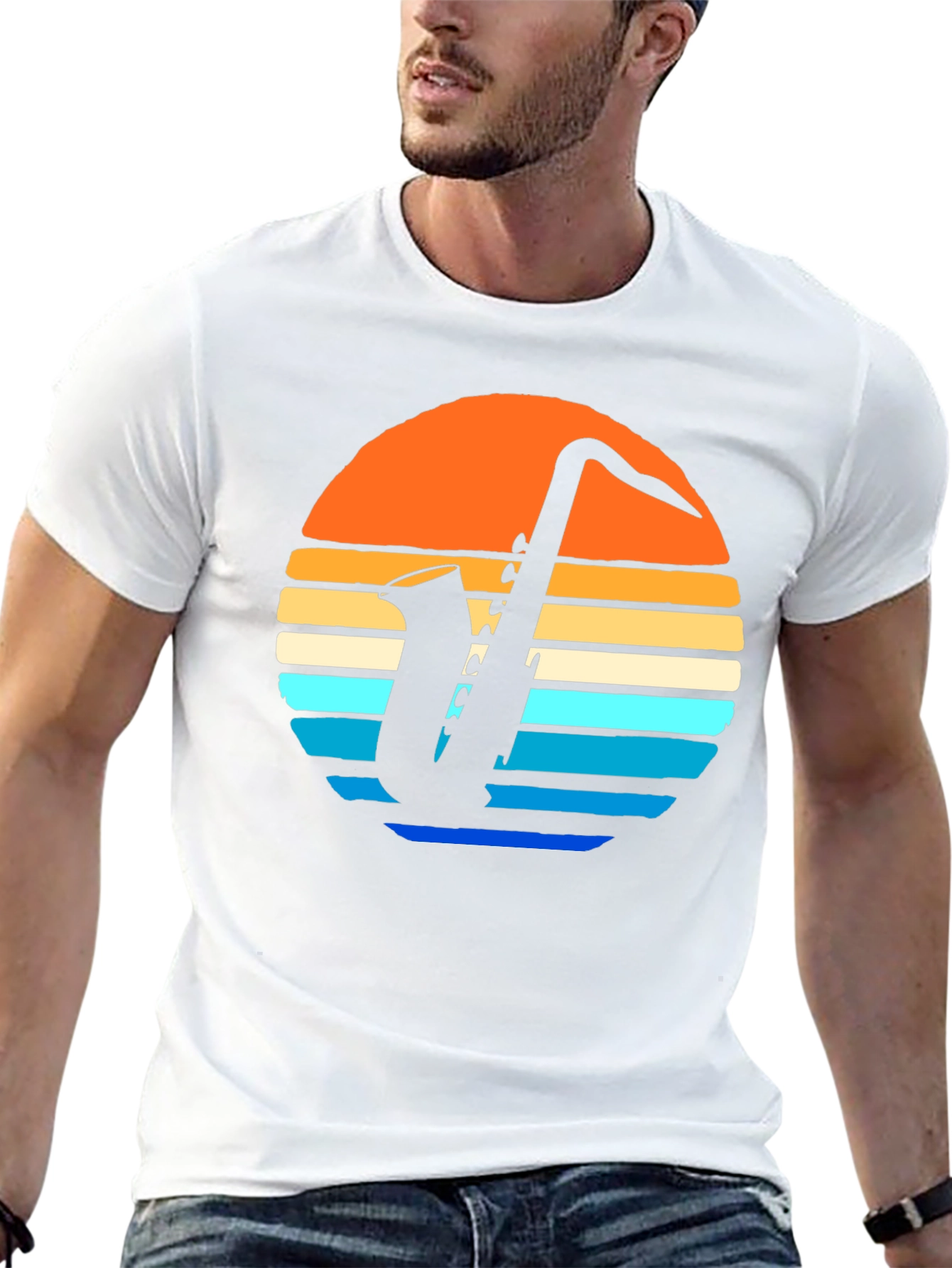Retro Saxophone Sunset Graphic Tee