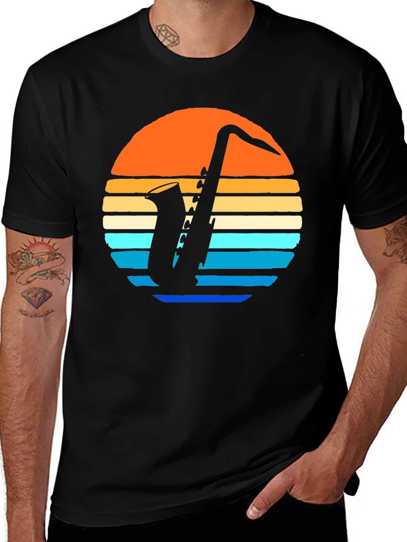 Retro Saxophone Sunset Graphic Tee