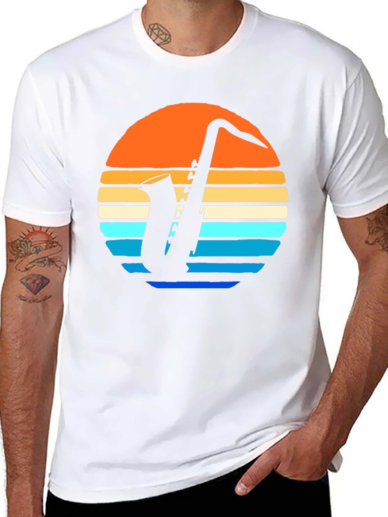 Retro Saxophone Sunset Graphic Tee