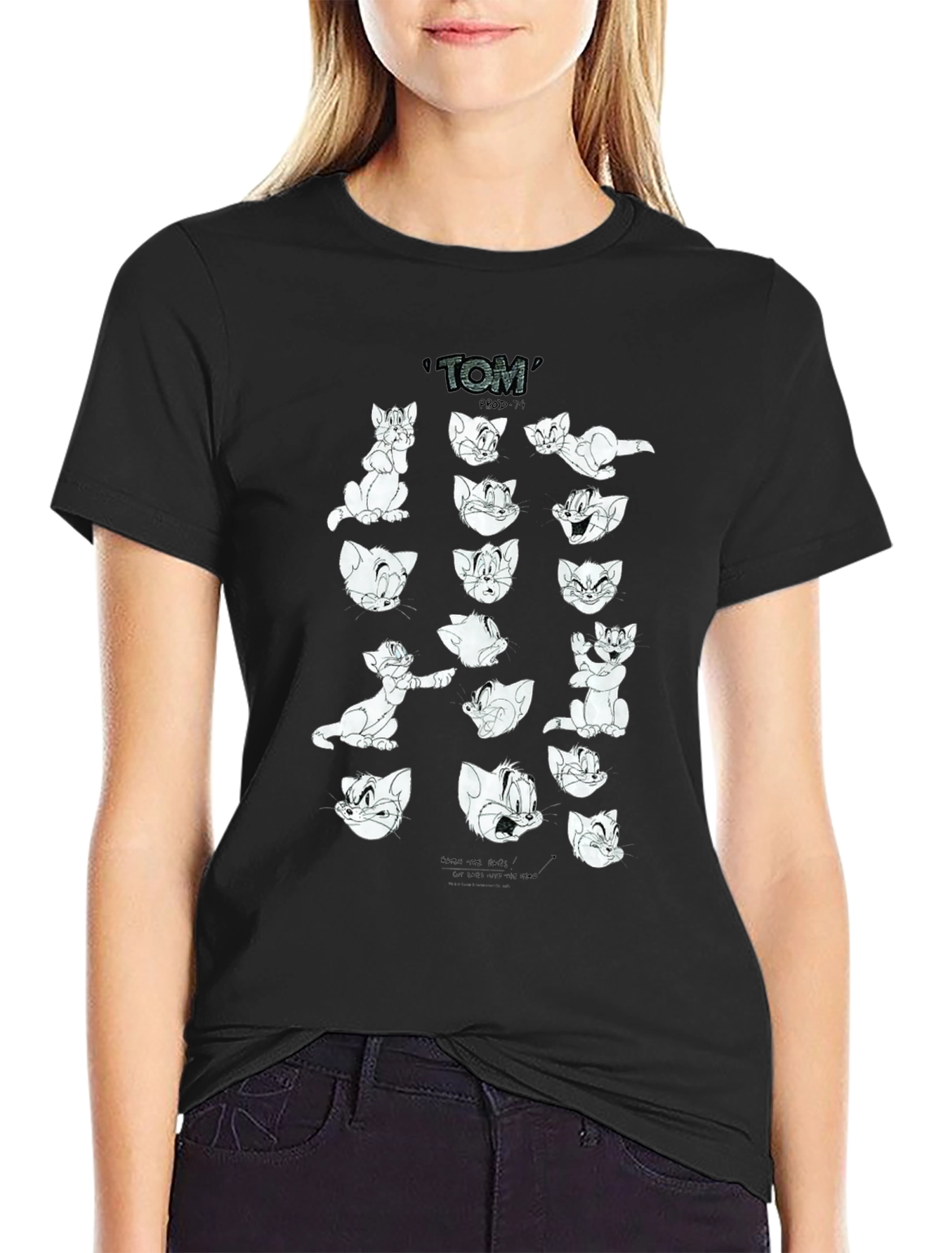 Tom and Jerry Cartoon Graphic Print Black T-Shirt