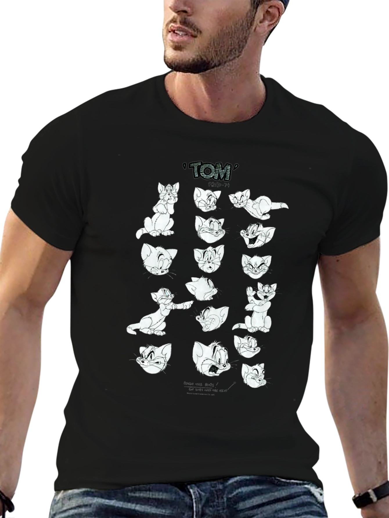 Tom and Jerry Cartoon Graphic Print Black T-Shirt