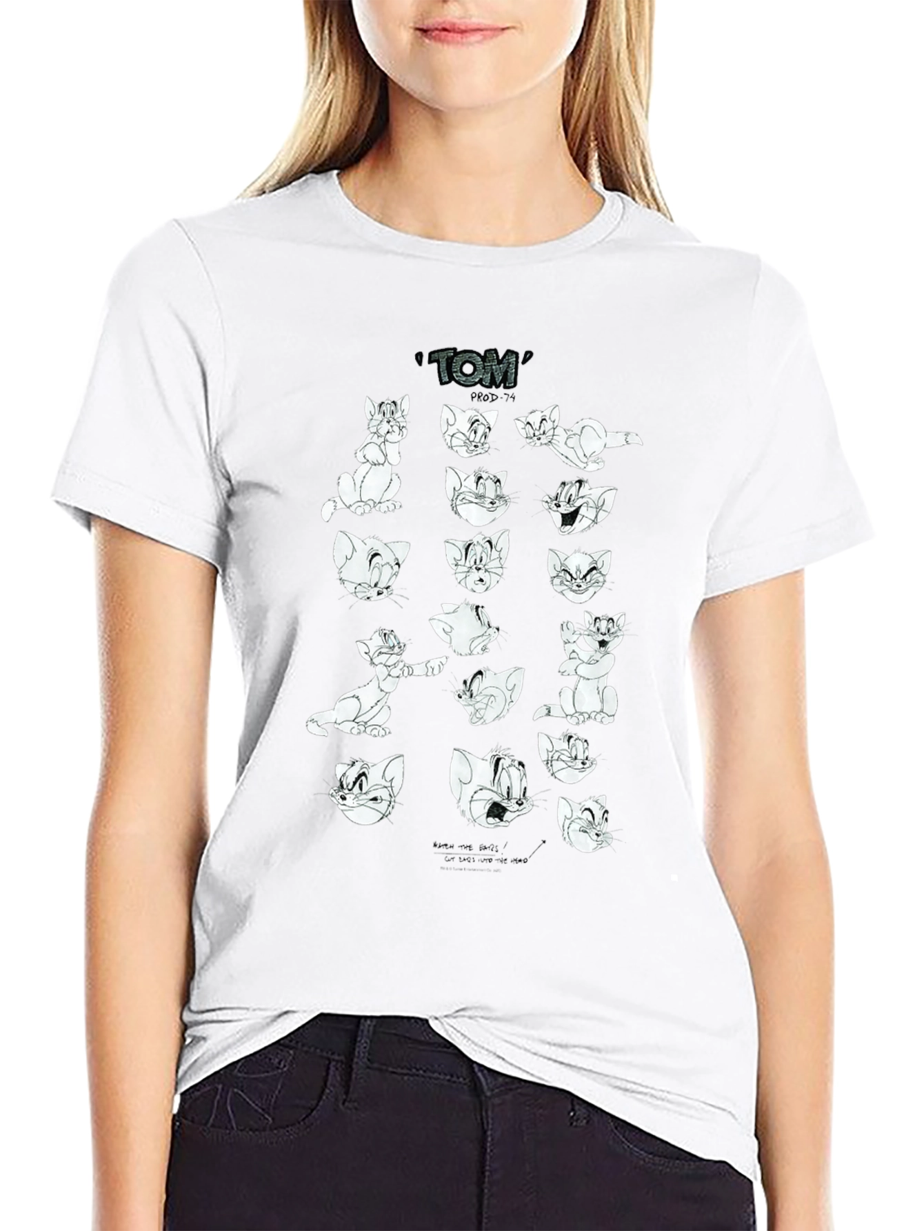 Tom and Jerry Cartoon Graphic Print Black T-Shirt