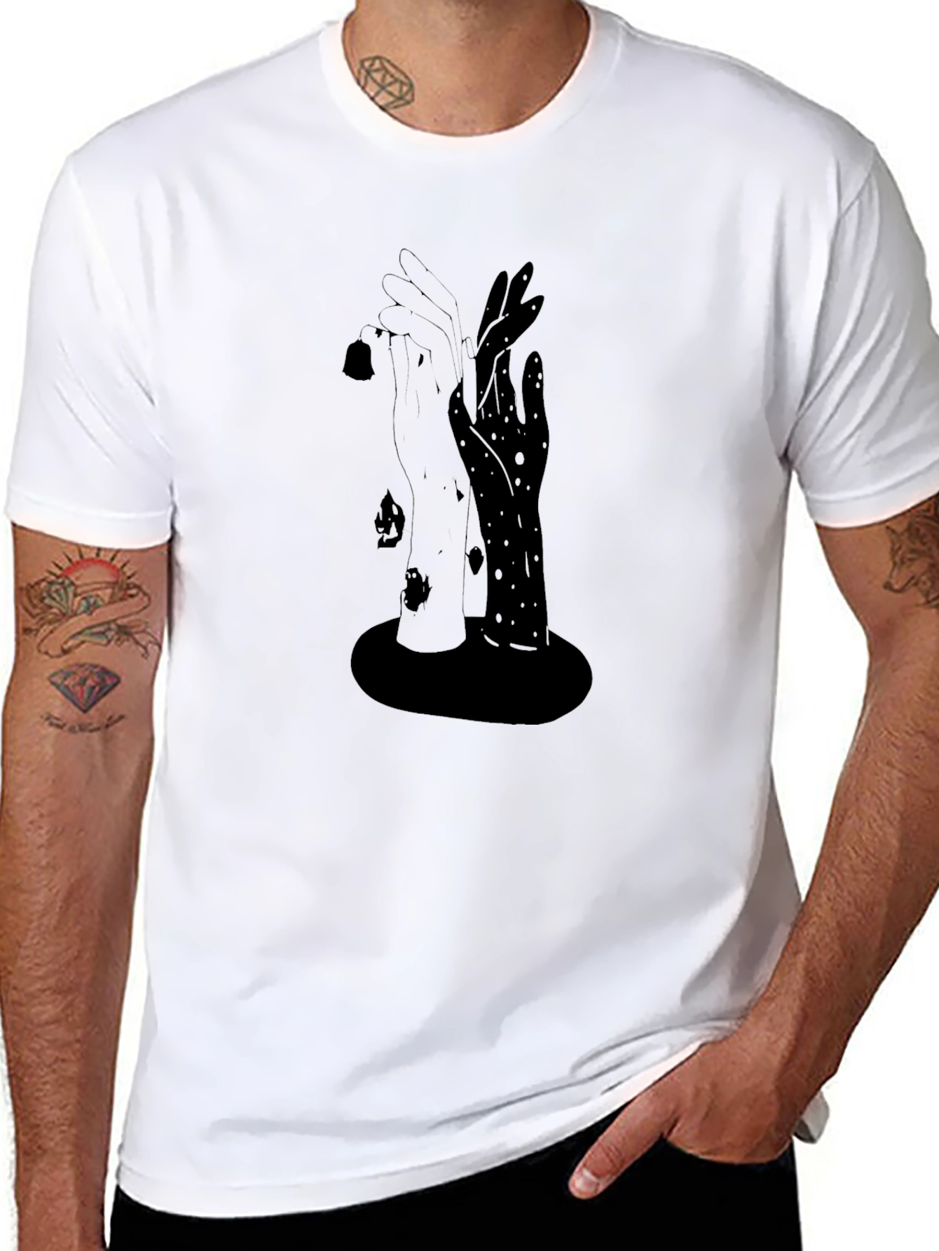 Yin Yang Hands Graphic Black T-Shirt