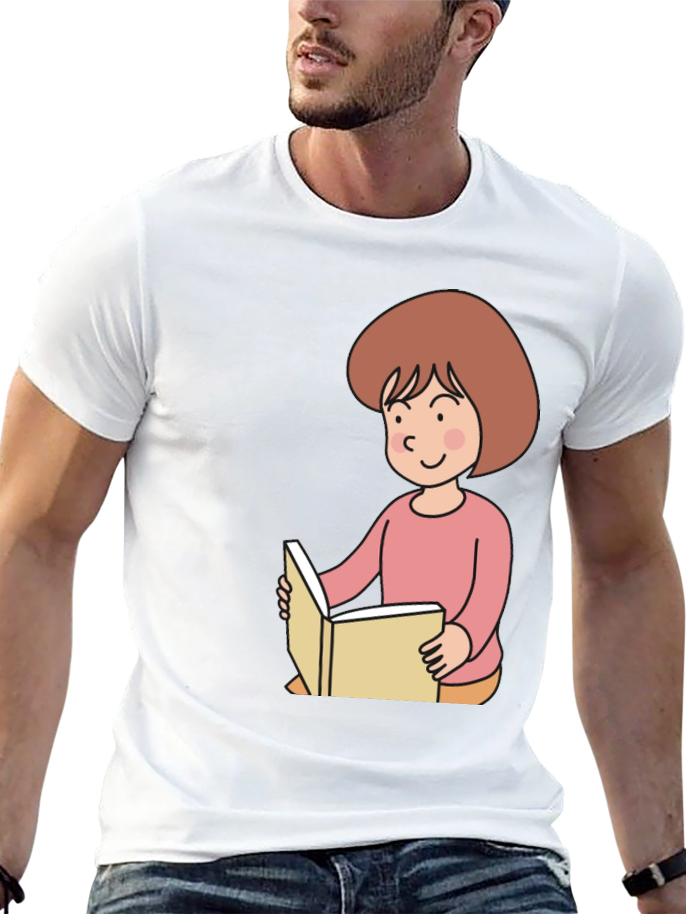 Reading Girl Black T-Shirt - Cute Cartoon Design