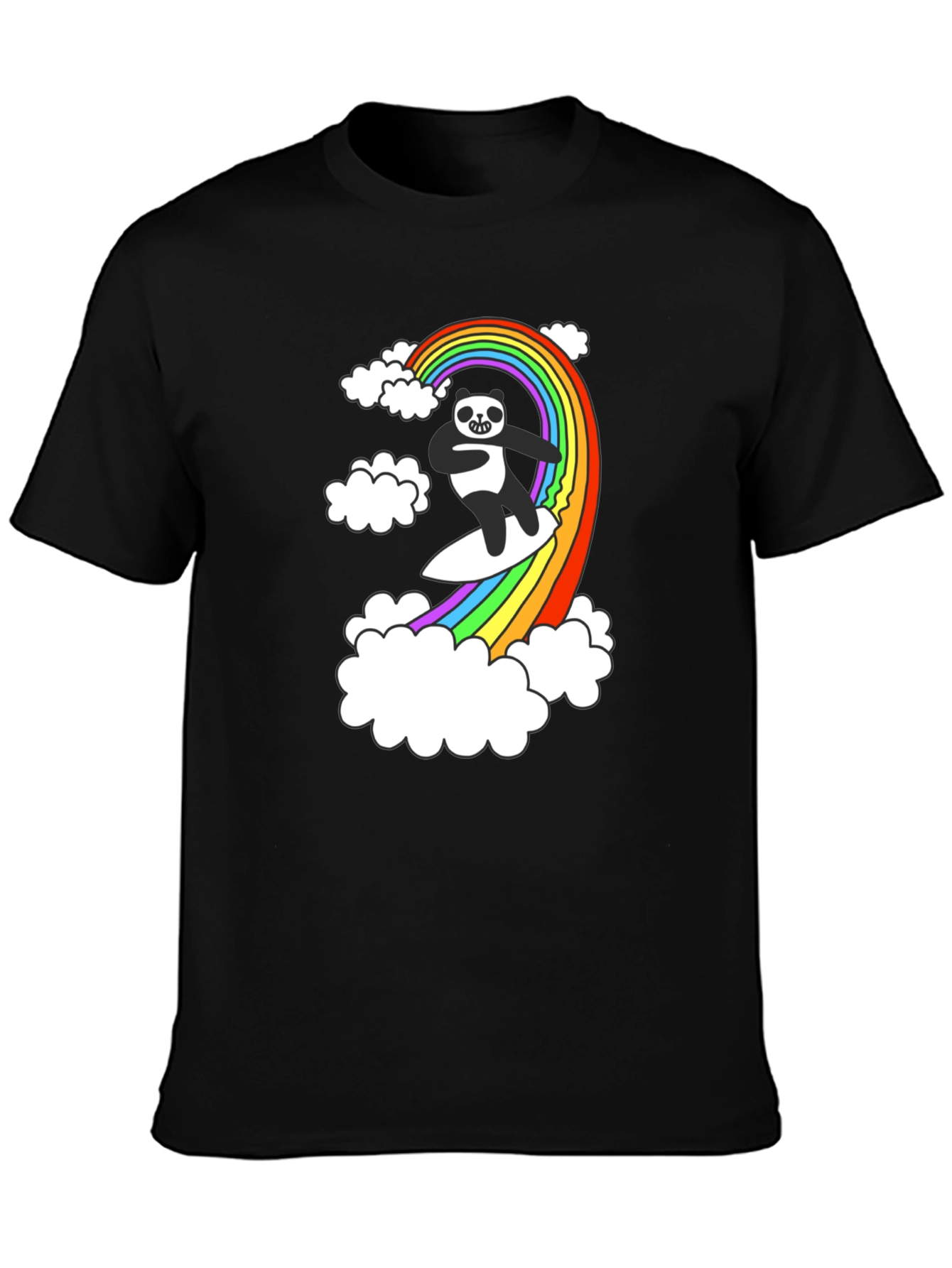 Rainbow Panda Surfing T-Shirt - Black