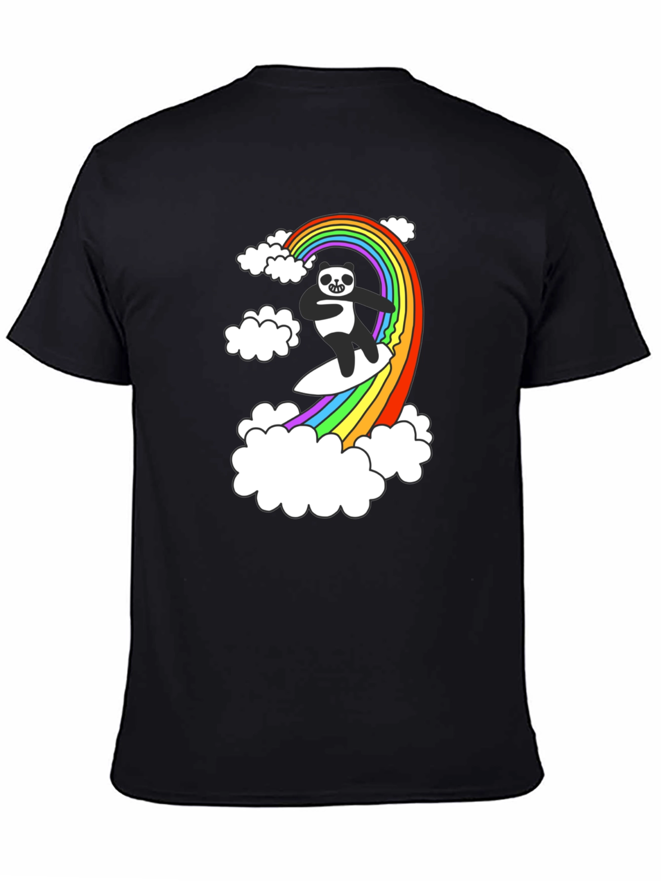 Rainbow Panda Surfing T-Shirt - Black