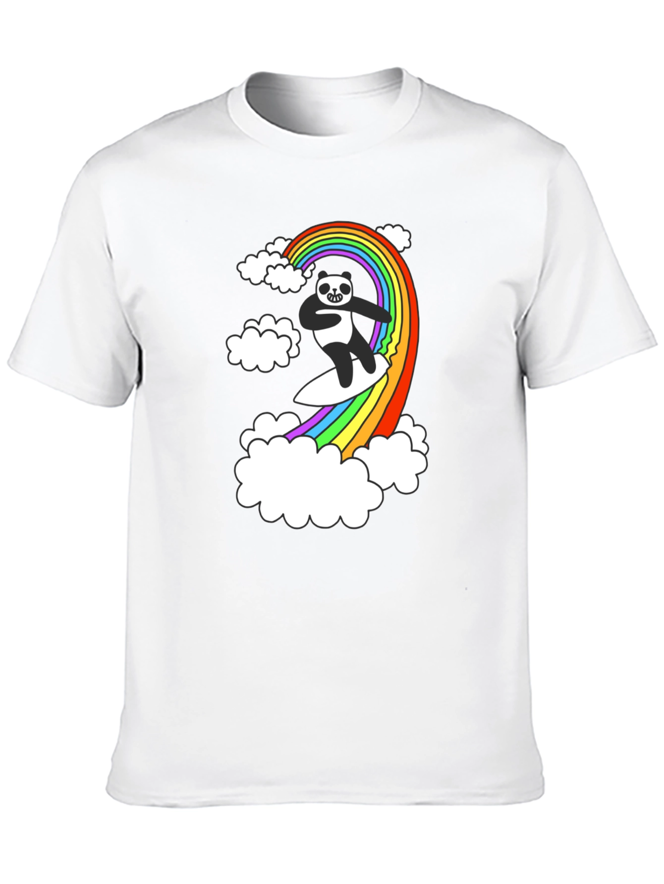Rainbow Panda Surfing T-Shirt - Black