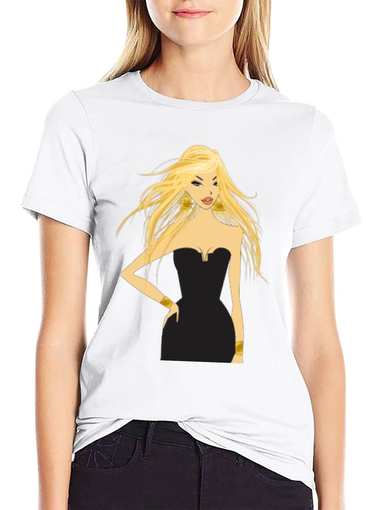 Blonde in Black Dress Graphic Tee