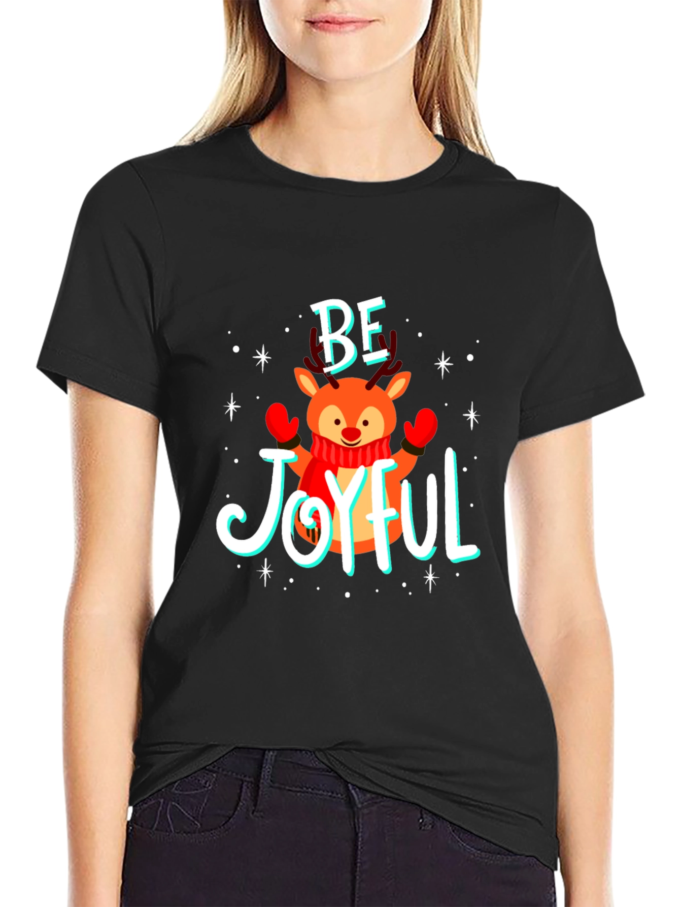 Be Joyful Reindeer Christmas T-Shirt