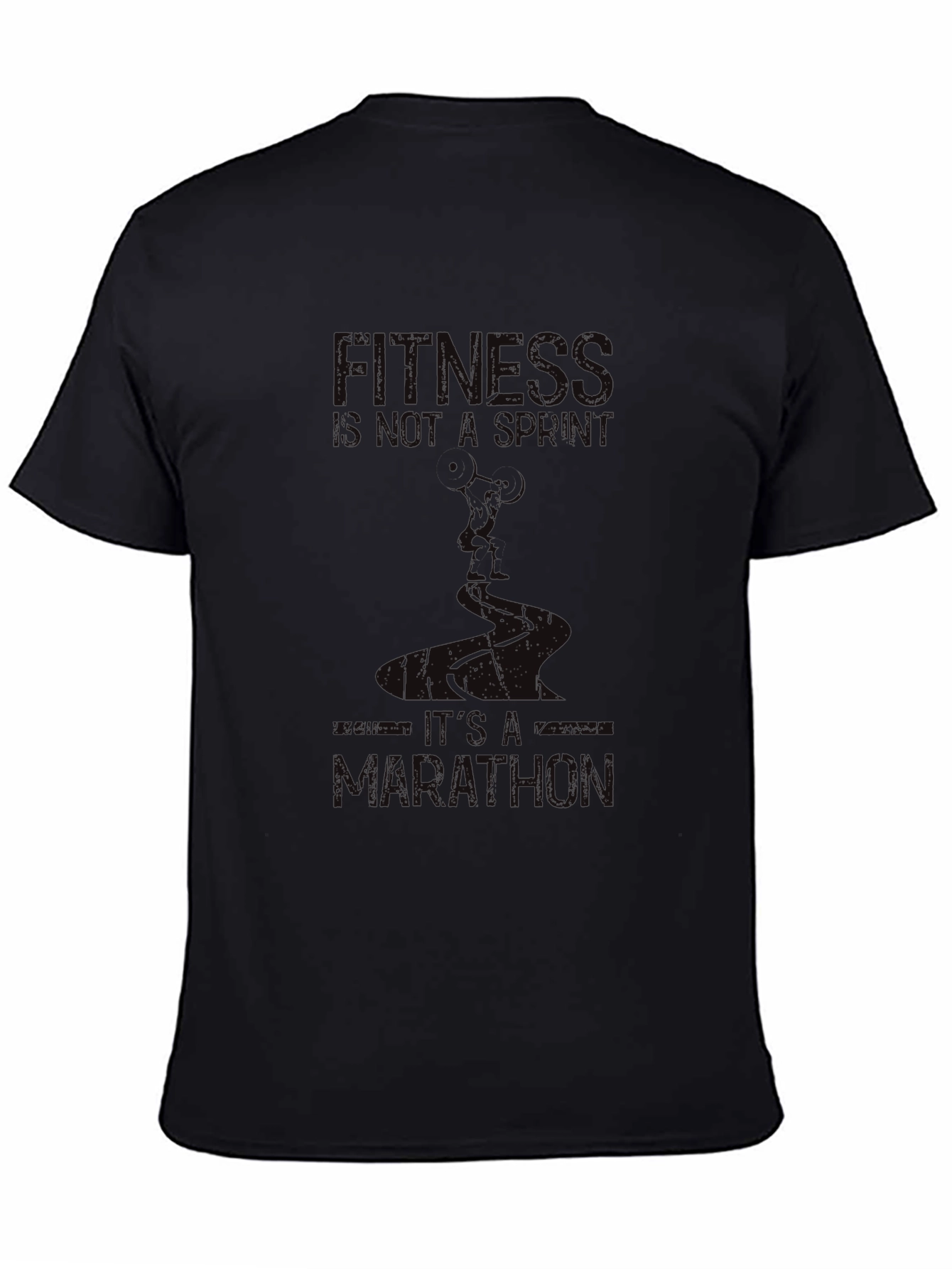 Fitness Marathon Graphic Tee - Black Cotton Shirt