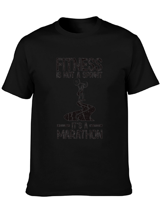 Fitness Marathon Graphic Tee - Black Cotton Shirt