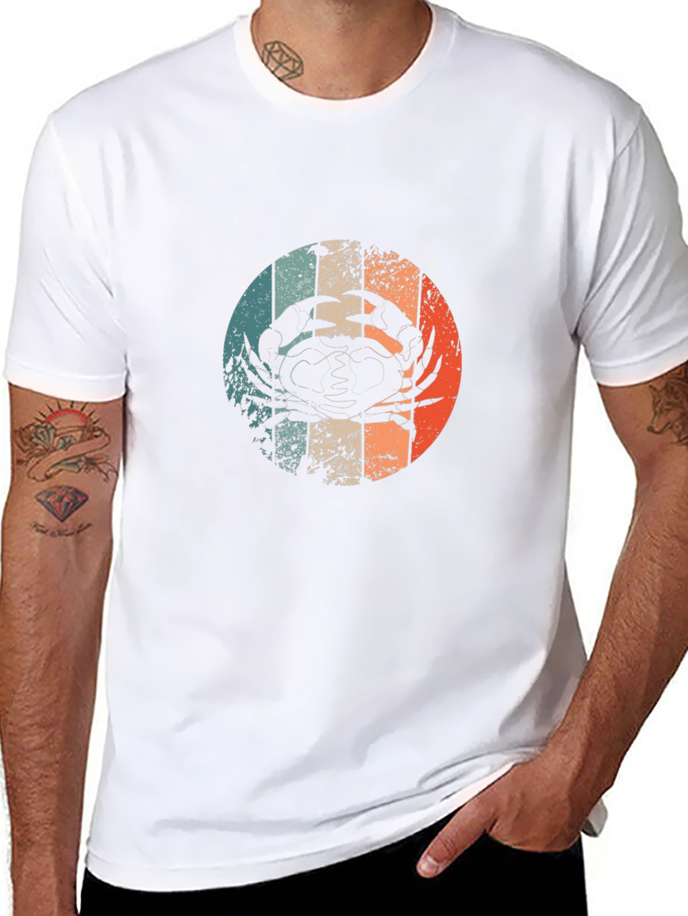 Retro Crab Graphic Tee - Black Cotton T-Shirt