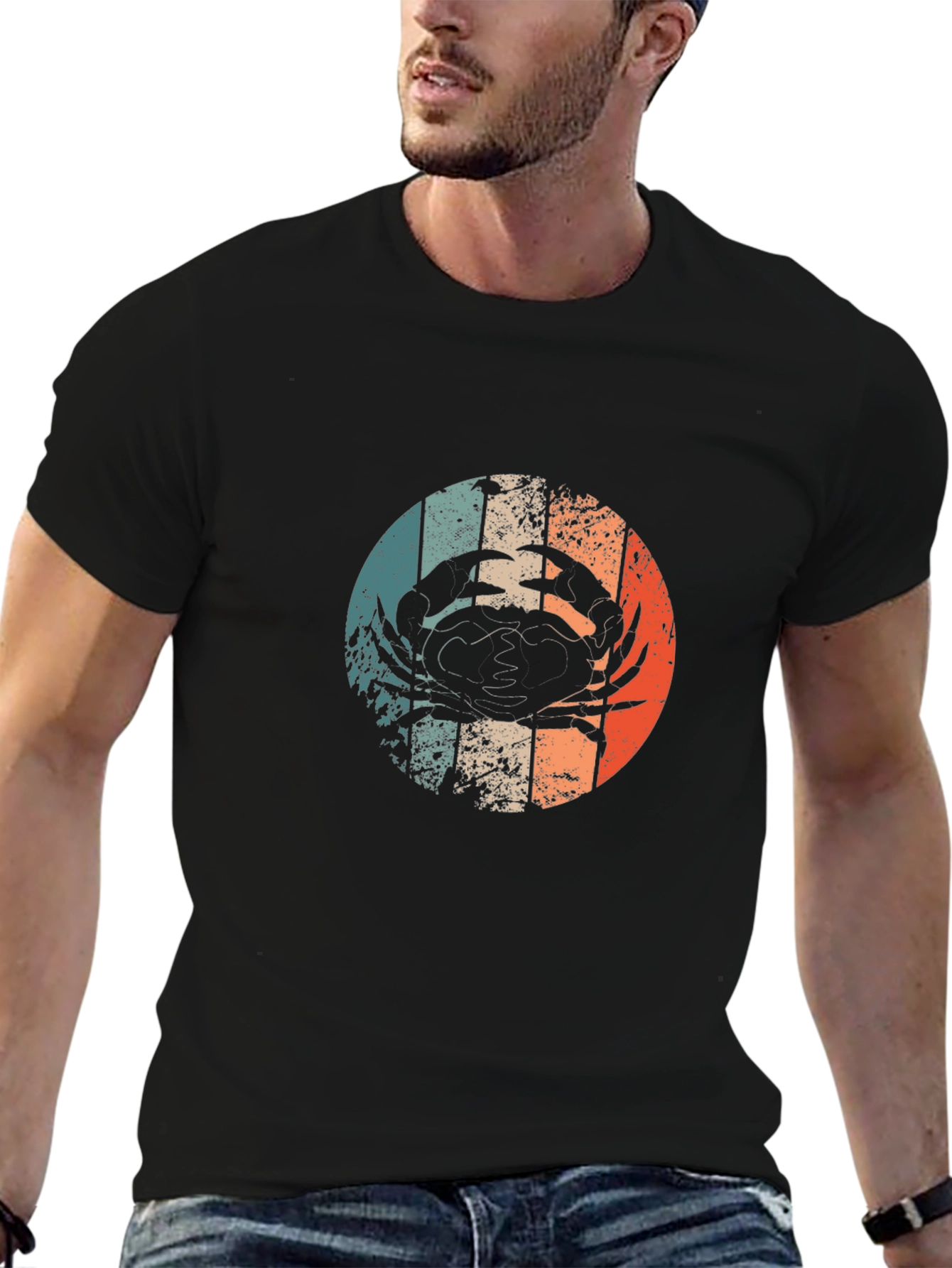 Retro Crab Graphic Tee - Black Cotton T-Shirt
