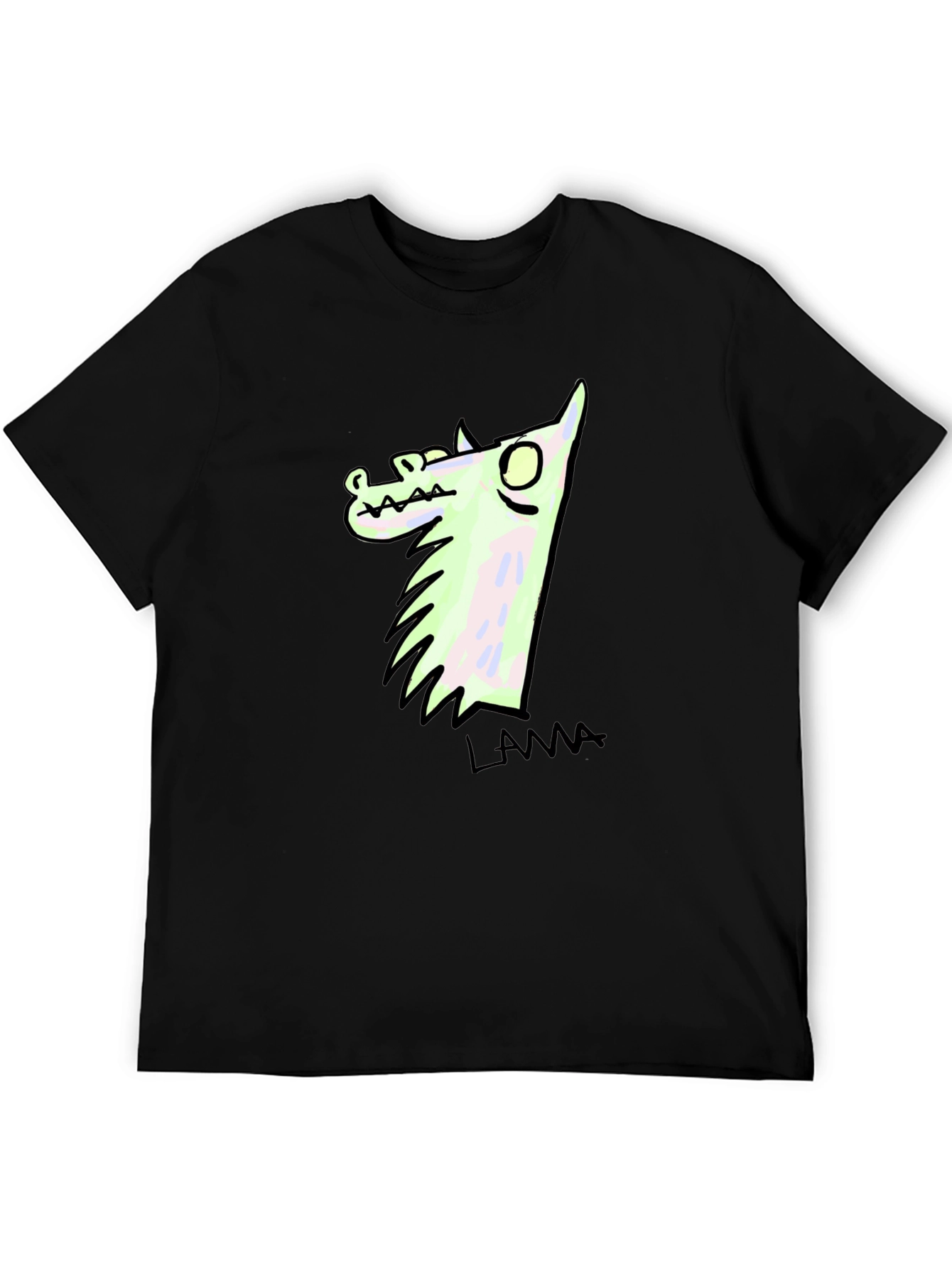 Llama Cartoon Graphic Print Black T-Shirt