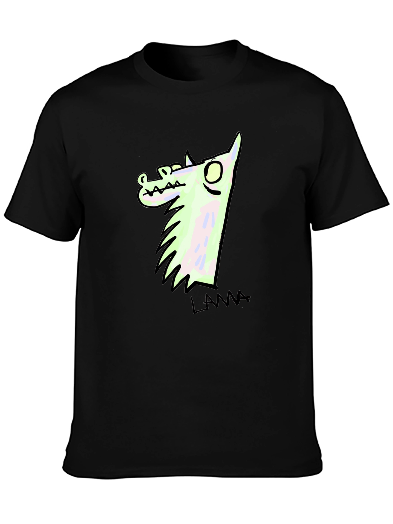 Llama Cartoon Graphic Print Black T-Shirt