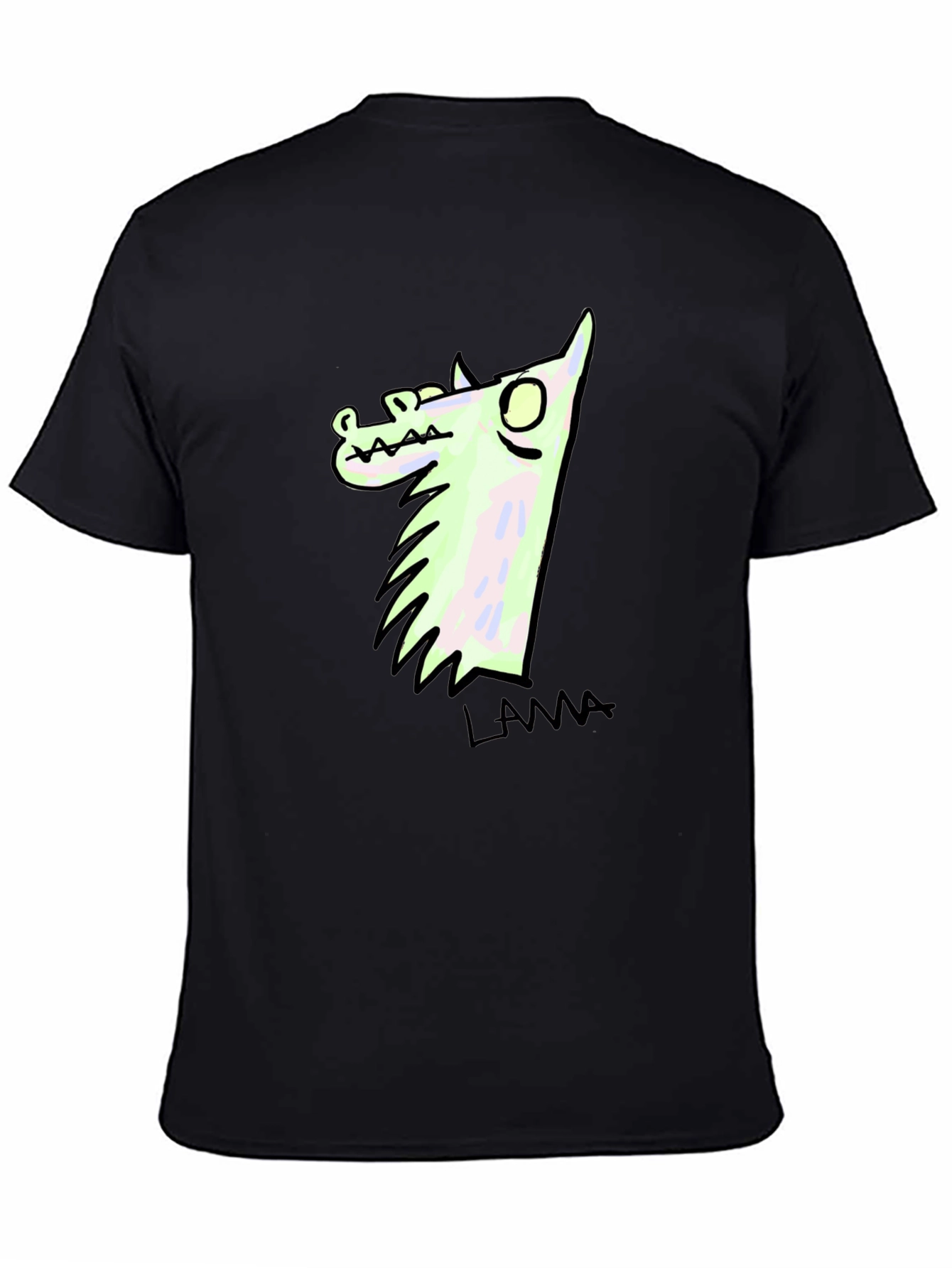 Llama Cartoon Graphic Print Black T-Shirt