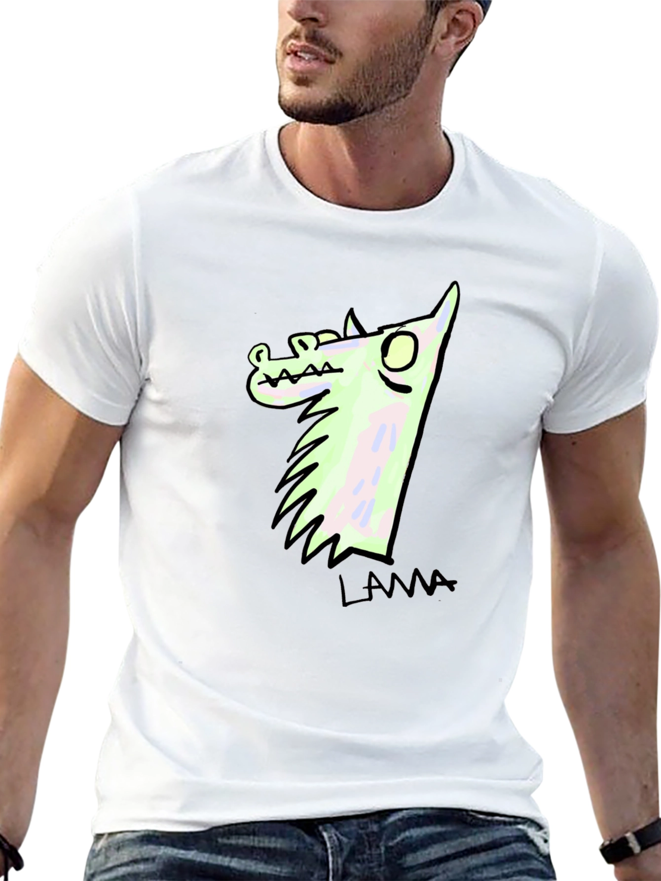 Llama Cartoon Graphic Print Black T-Shirt