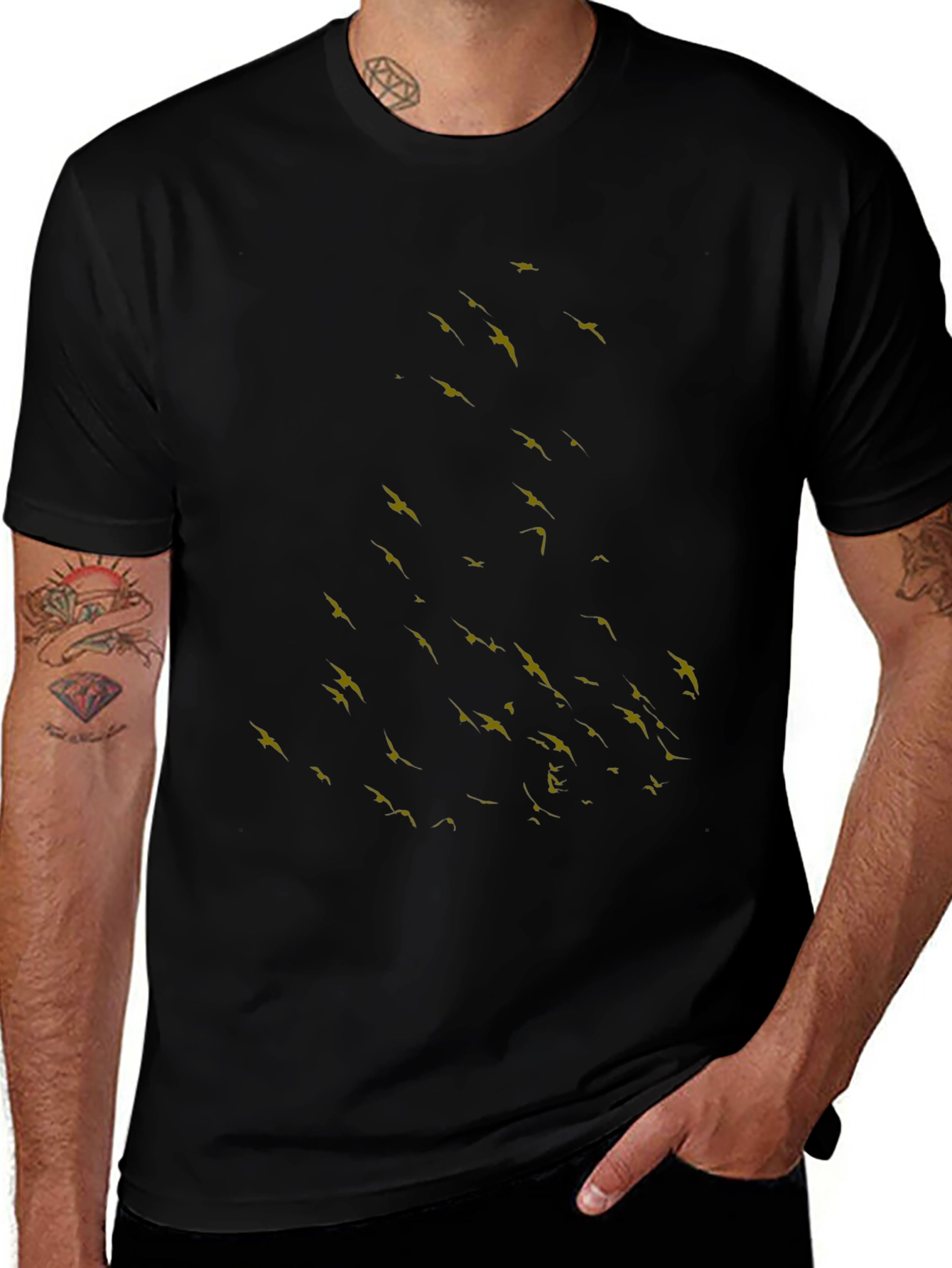 Black T-Shirt with Bird Silhouette Design