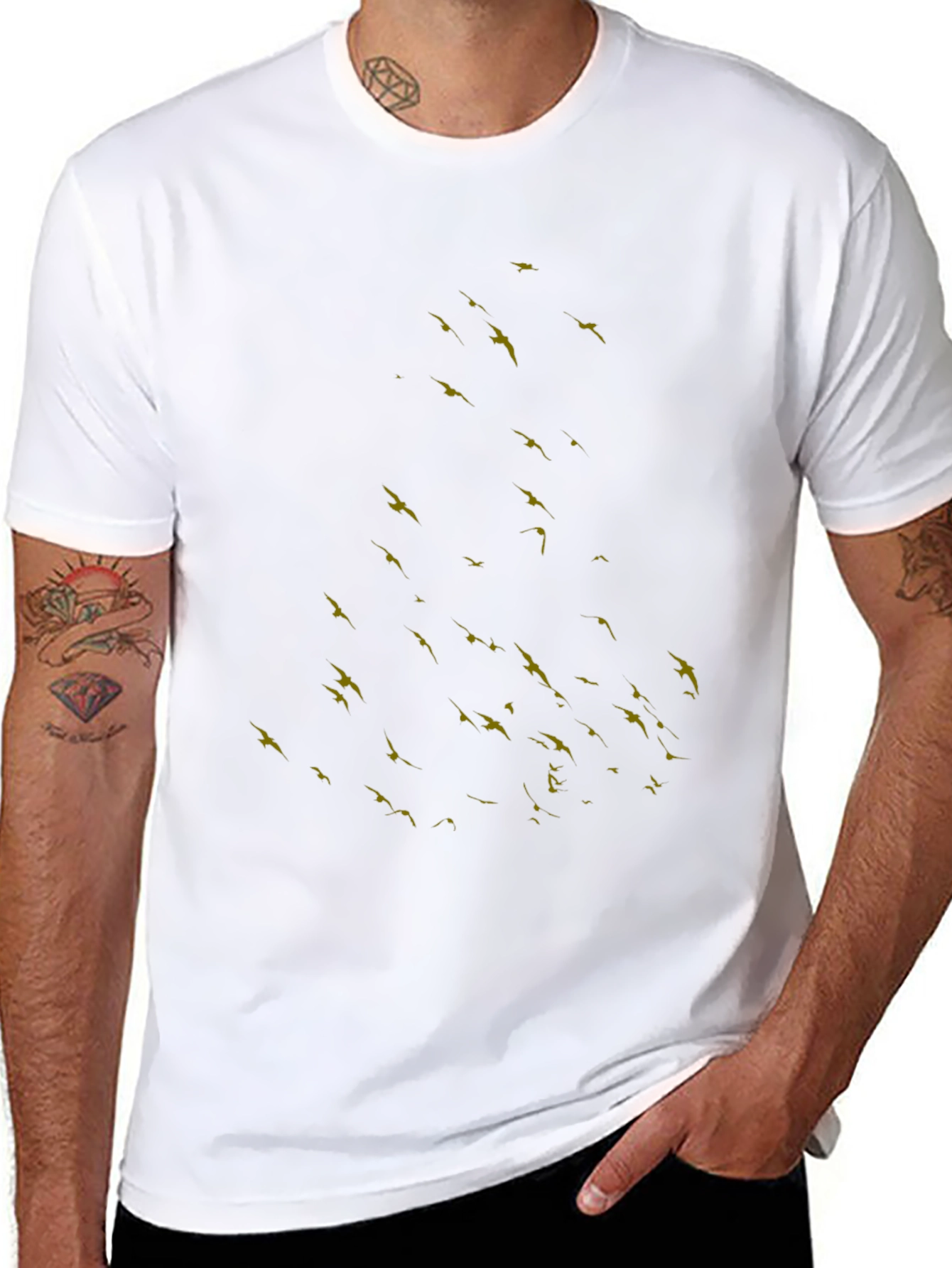 Black T-Shirt with Bird Silhouette Design