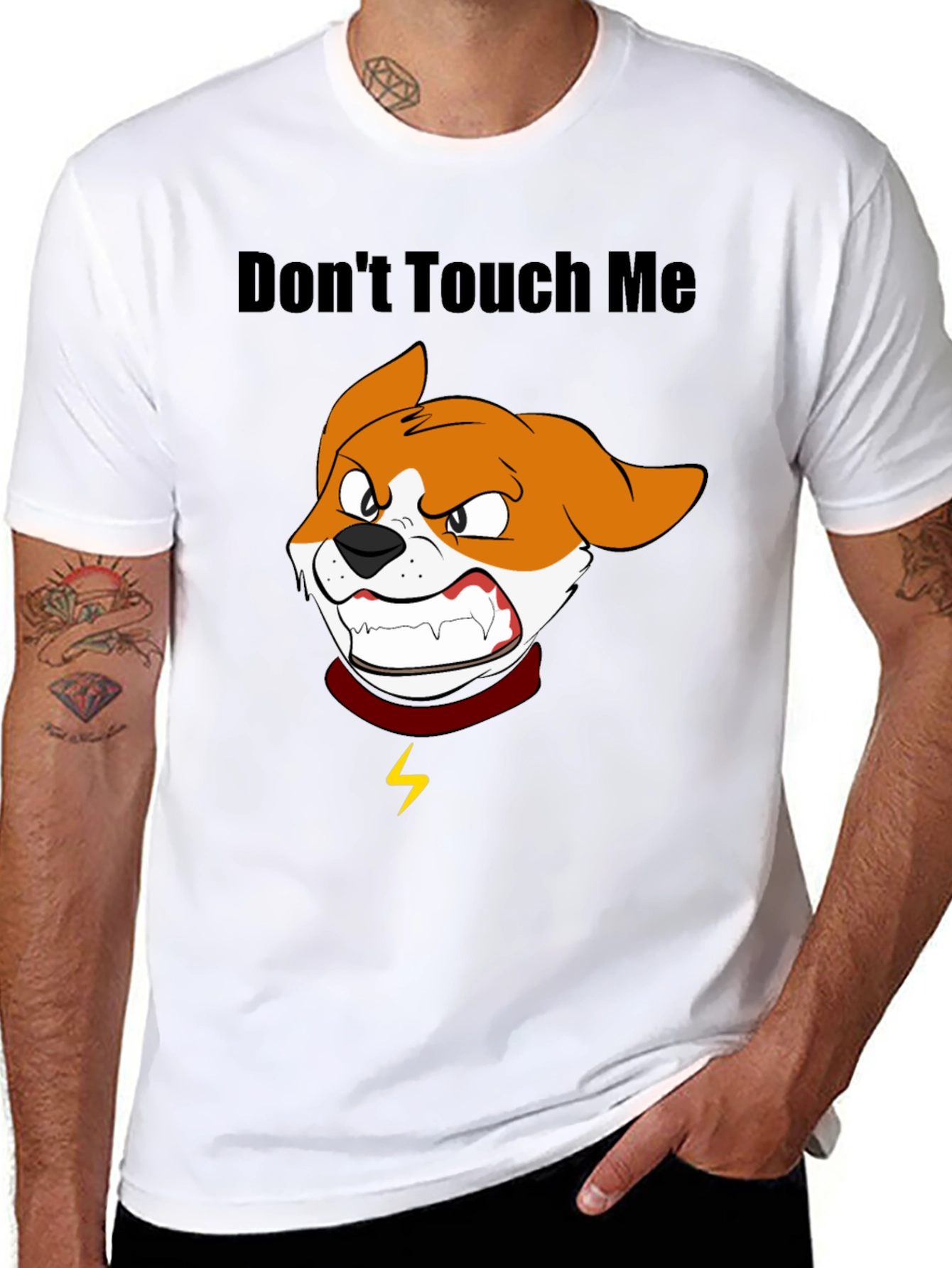 Dont Touch Me Cartoon Dog Graphic T-Shirt