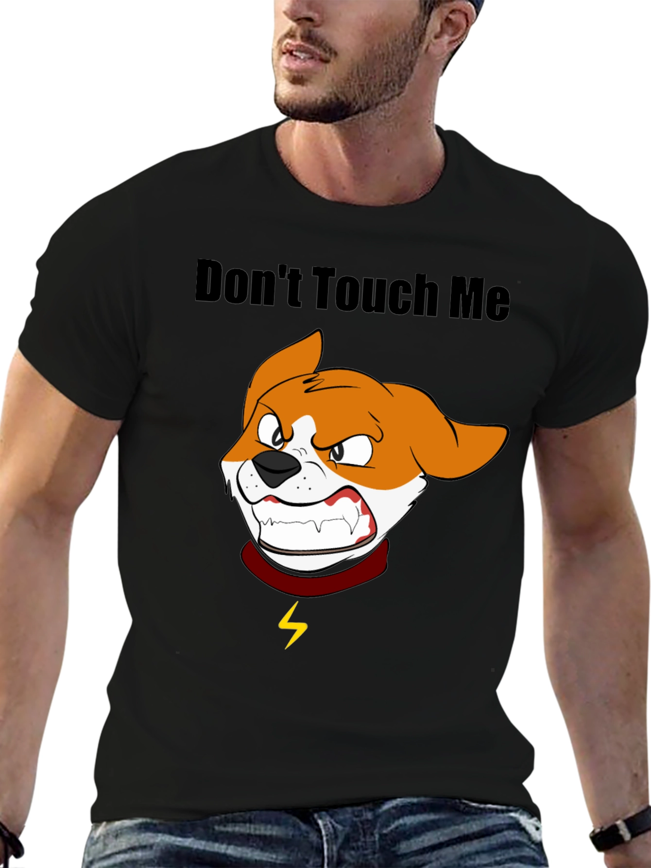 Dont Touch Me Cartoon Dog Graphic T-Shirt