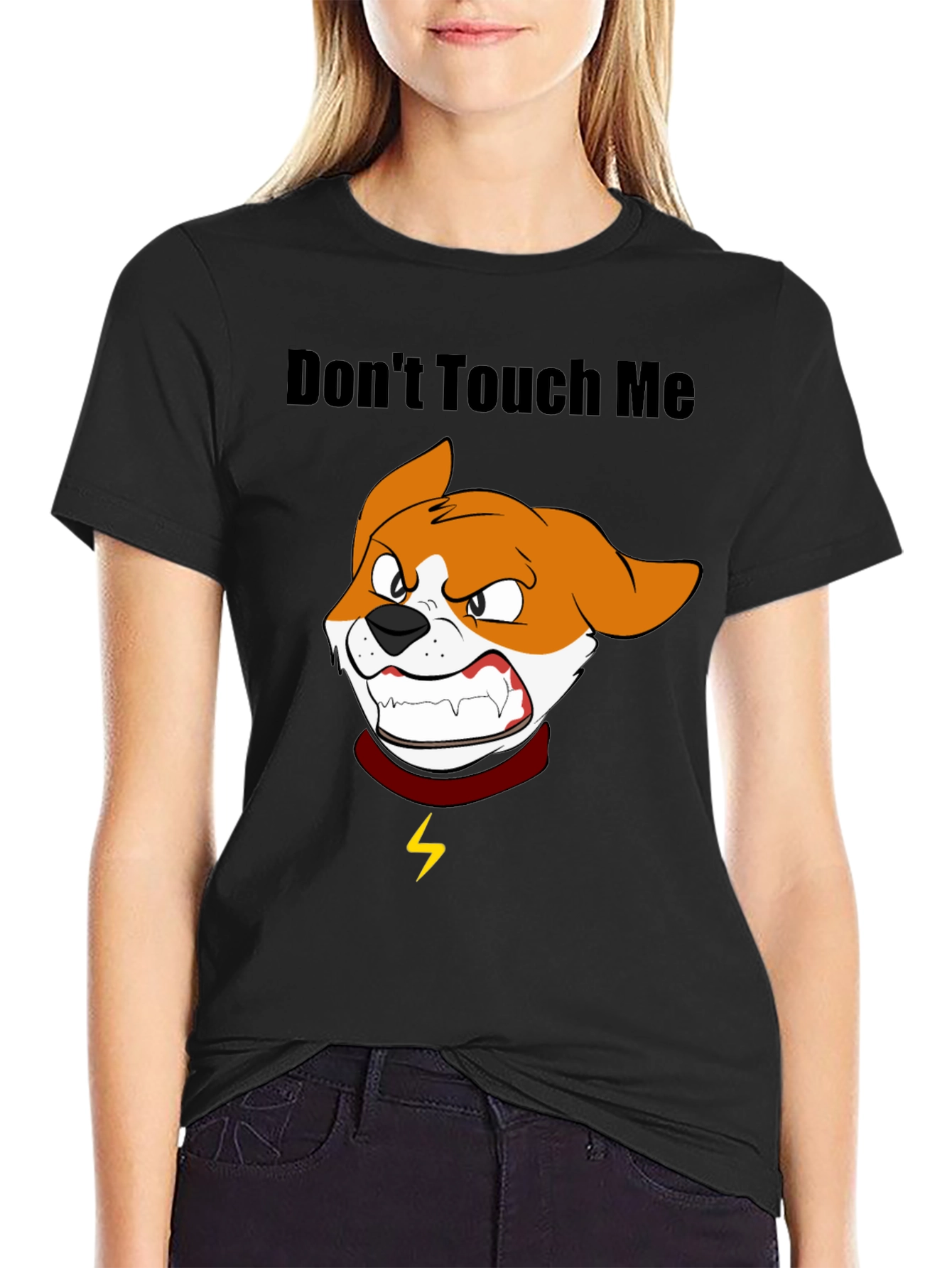 Dont Touch Me Cartoon Dog Graphic T-Shirt