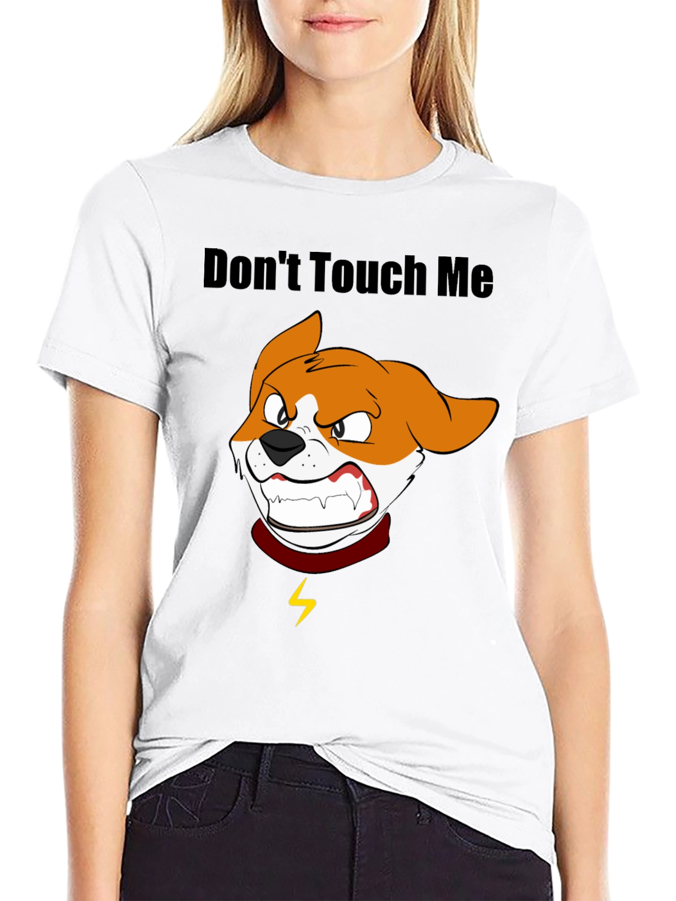 Dont Touch Me Cartoon Dog Graphic T-Shirt