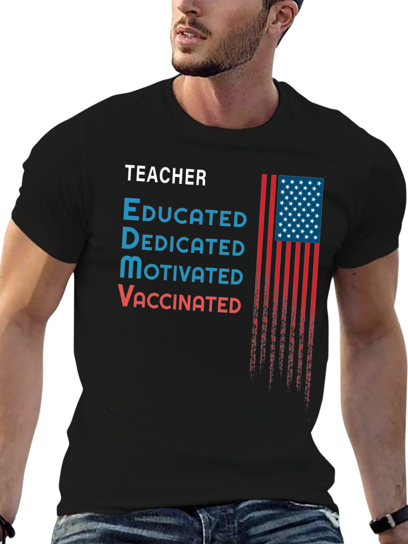 Teacher Educated Vaccinated USA Flag Graphic T-Shirt