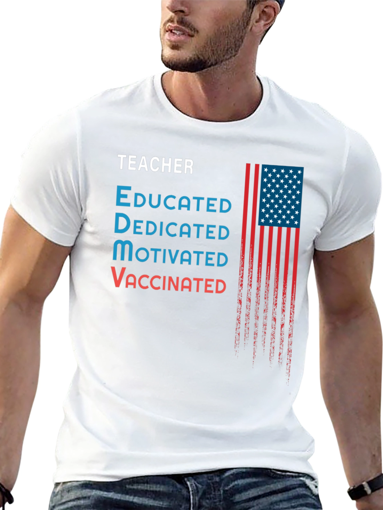Teacher Educated Vaccinated USA Flag Graphic T-Shirt