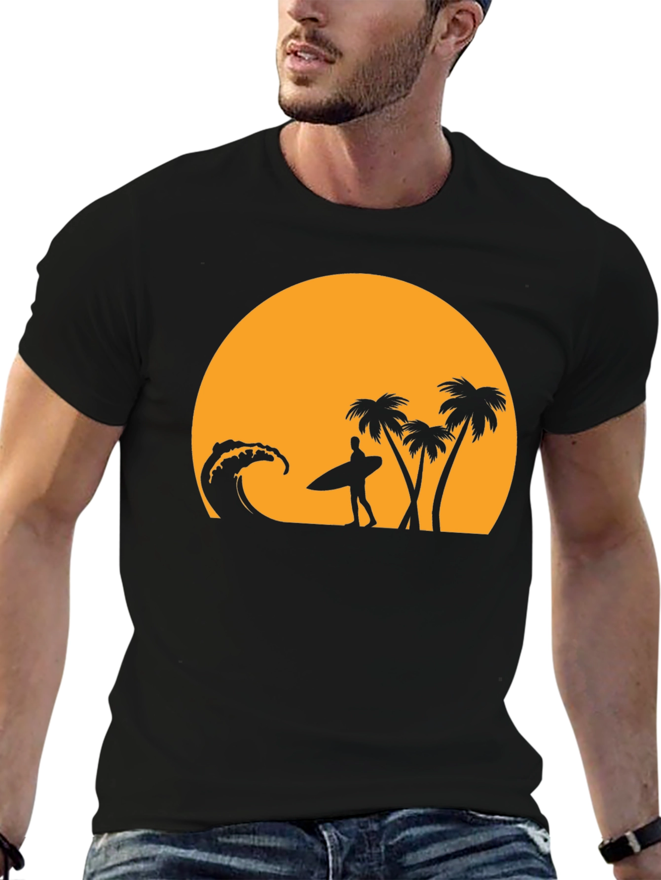 Sunset Beach Surfer Graphic T-Shirt