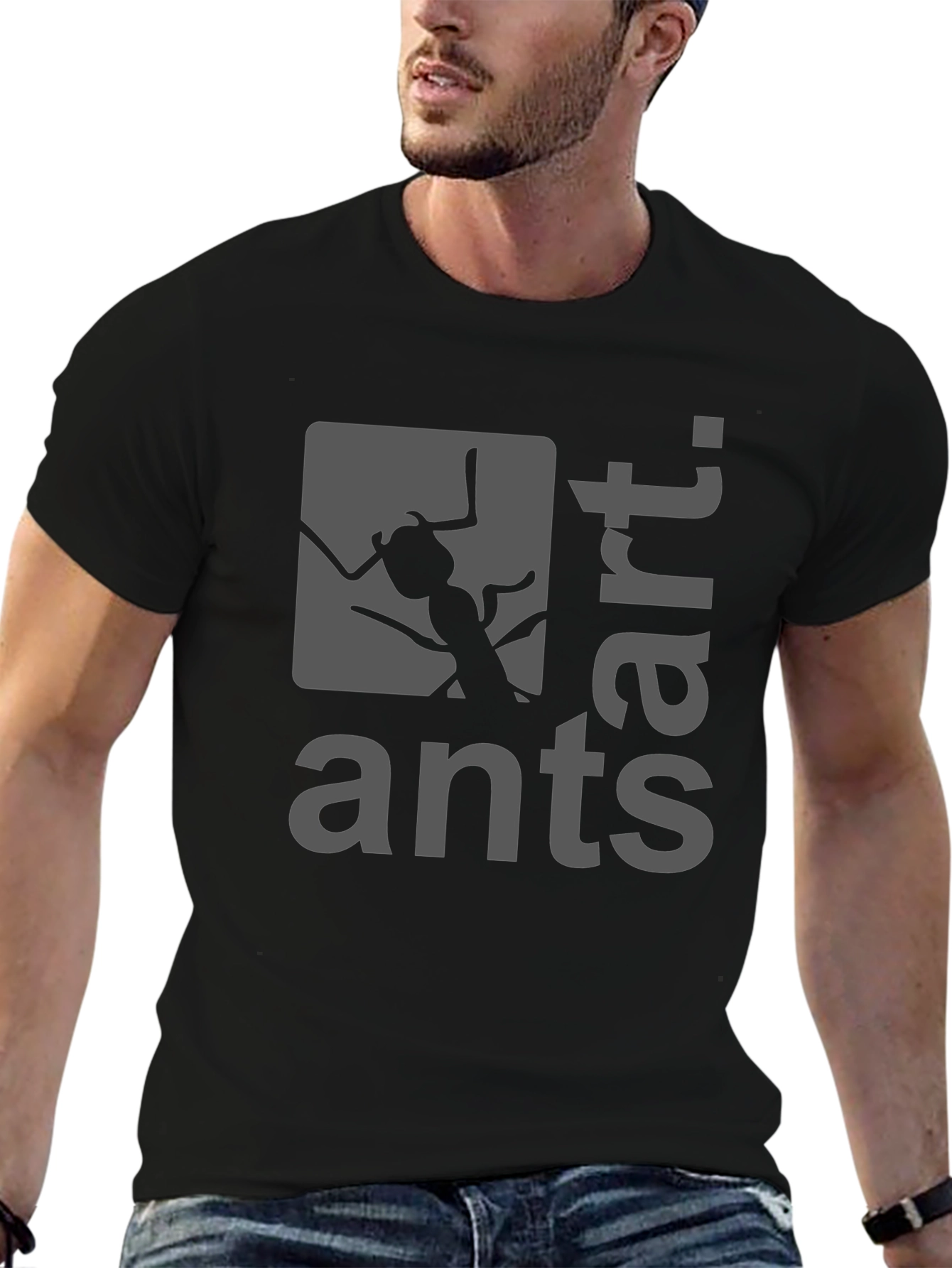 Ants Art Graphic T-Shirt - Black Cotton Blend