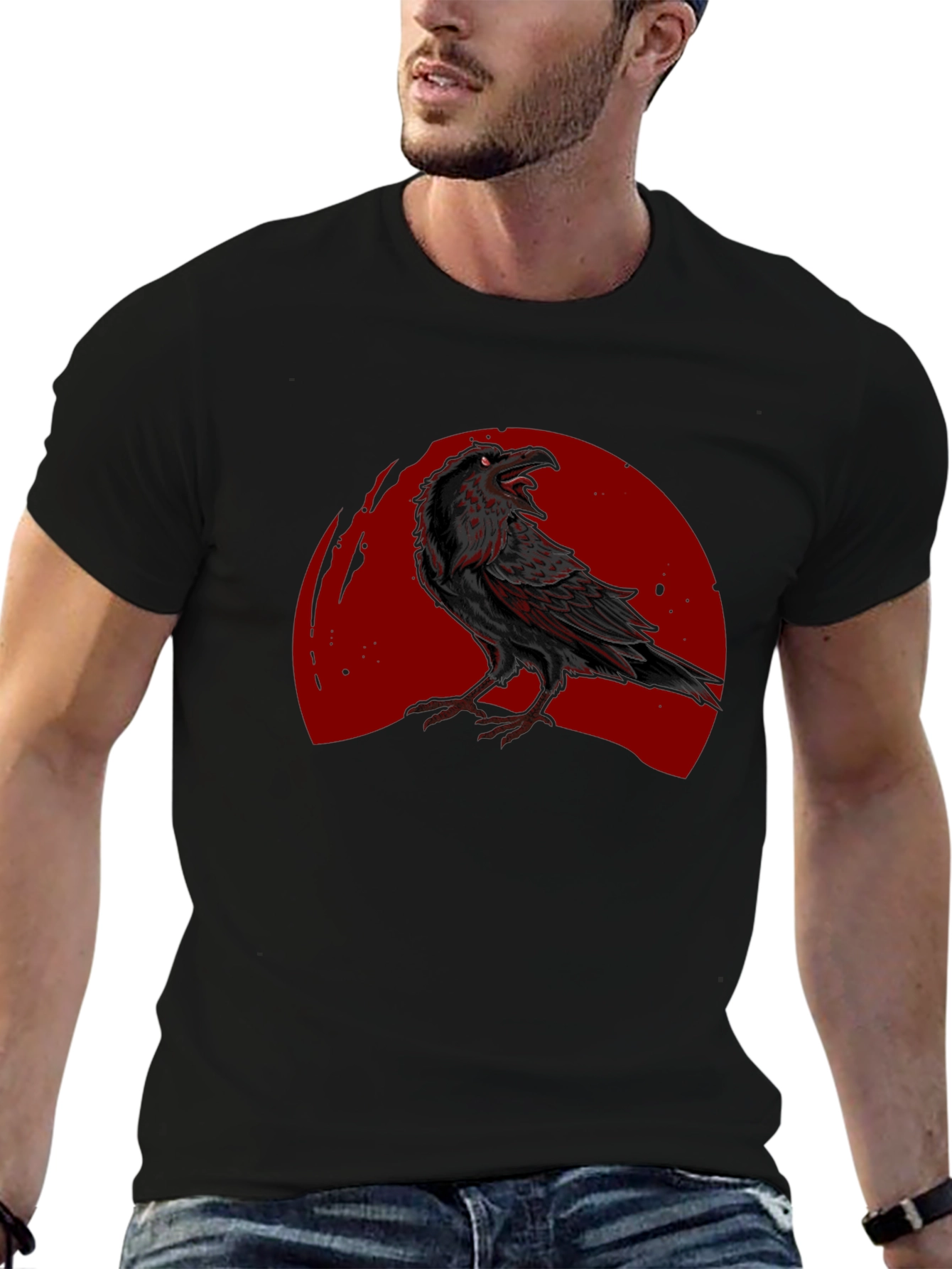 Raven Moon Graphic T-Shirt - Black