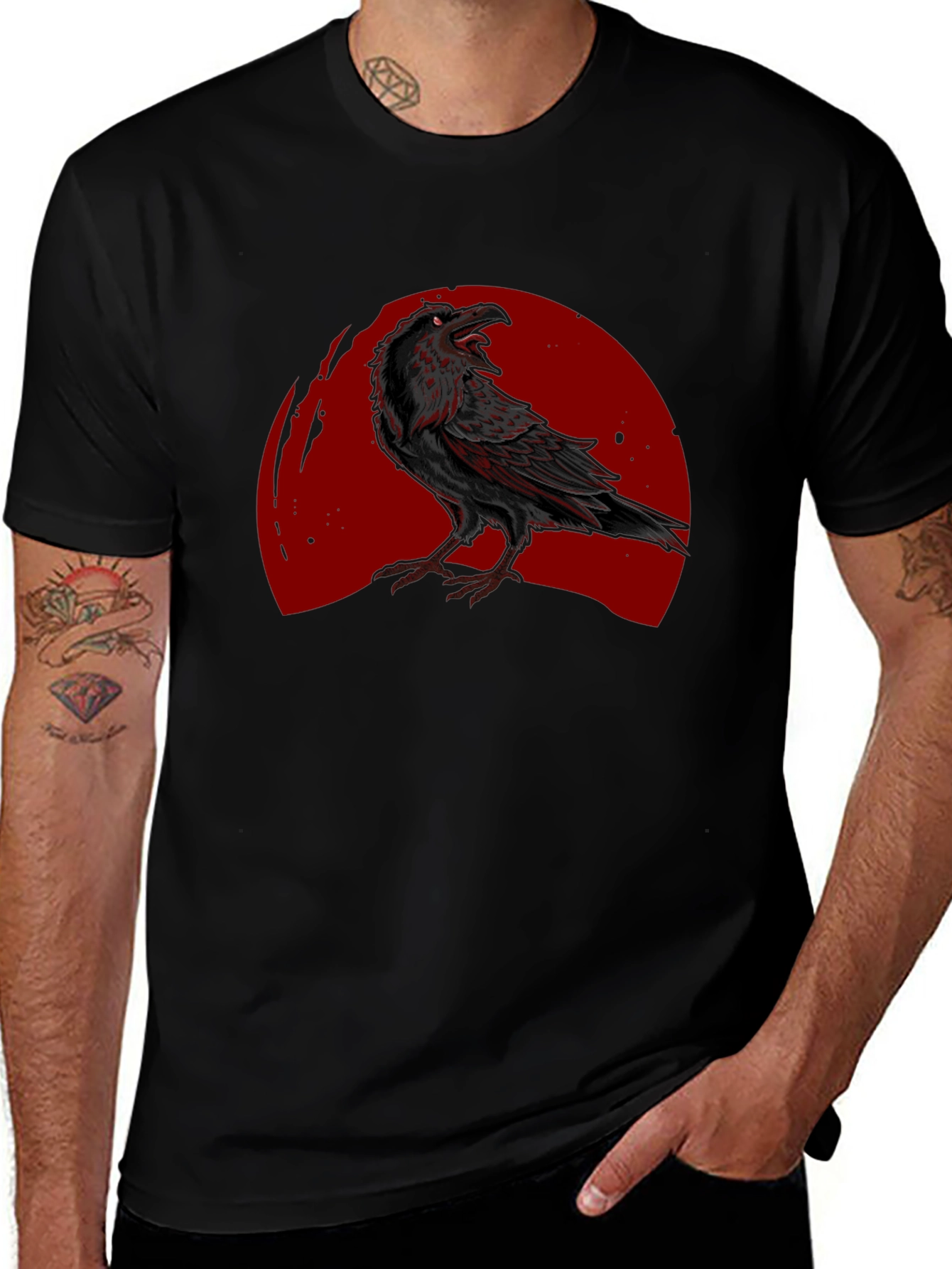 Raven Moon Graphic T-Shirt - Black