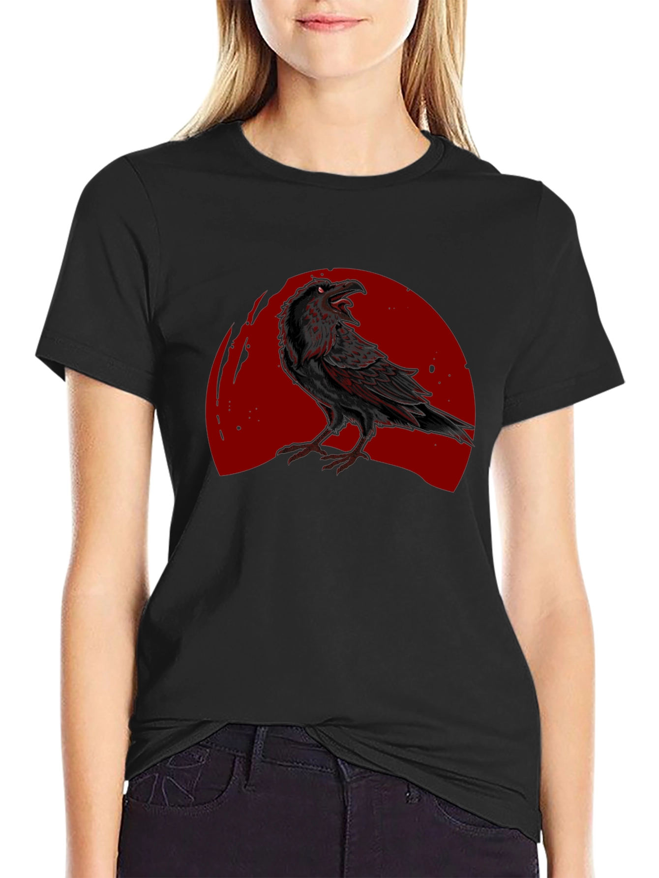 Raven Moon Graphic T-Shirt - Black