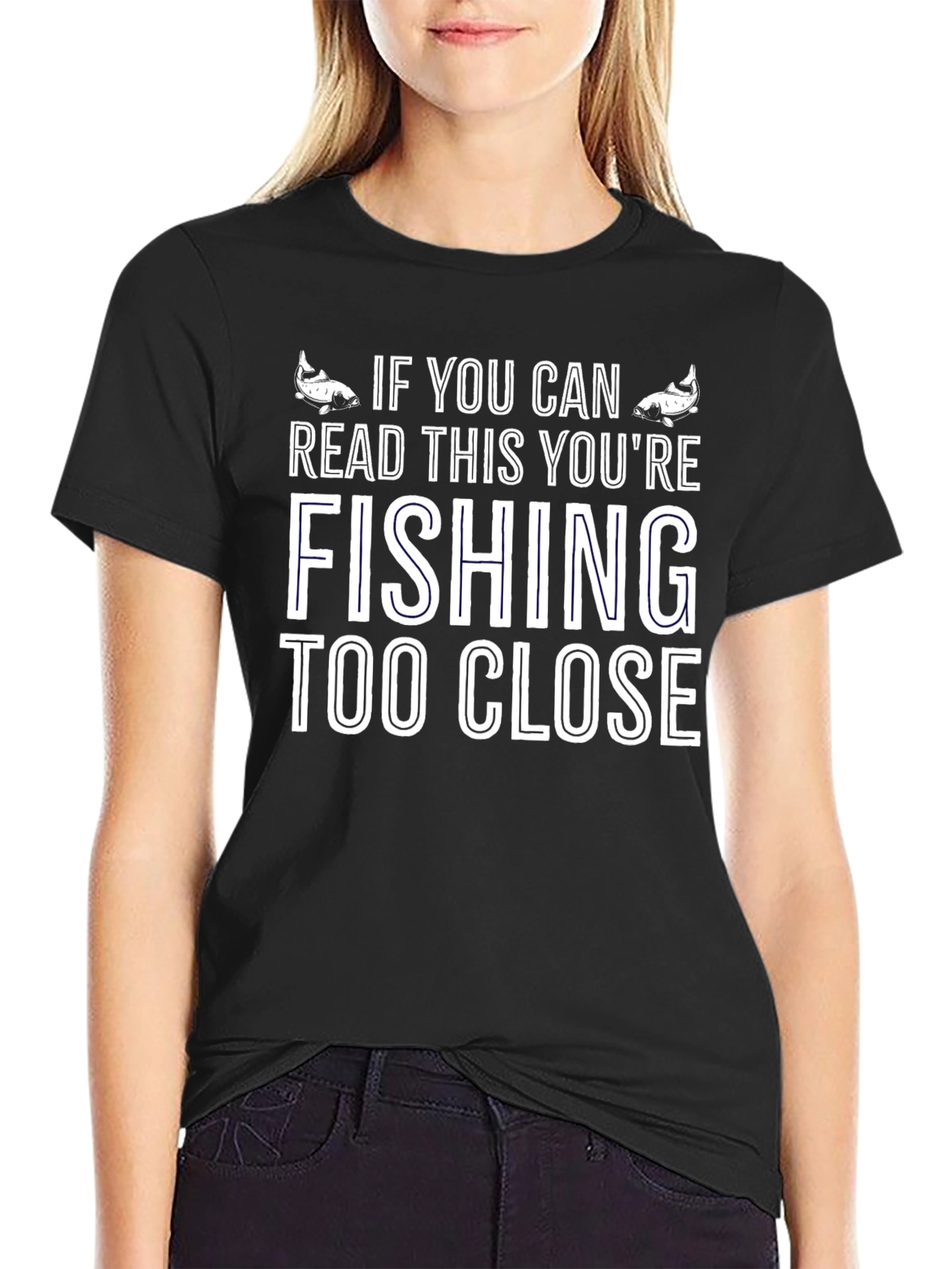 Fishing Too Close Graphic Tee - Black