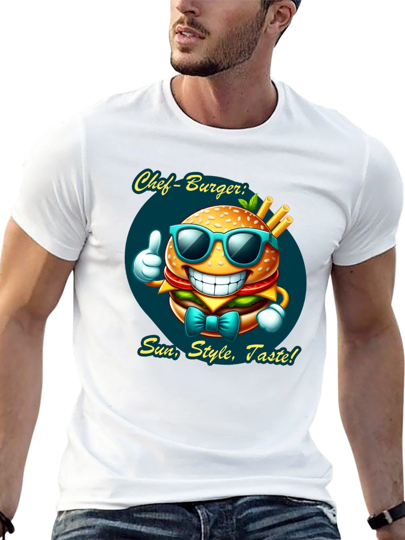 Chef Burger Cartoon Graphic Tee - Sun Style Taste!