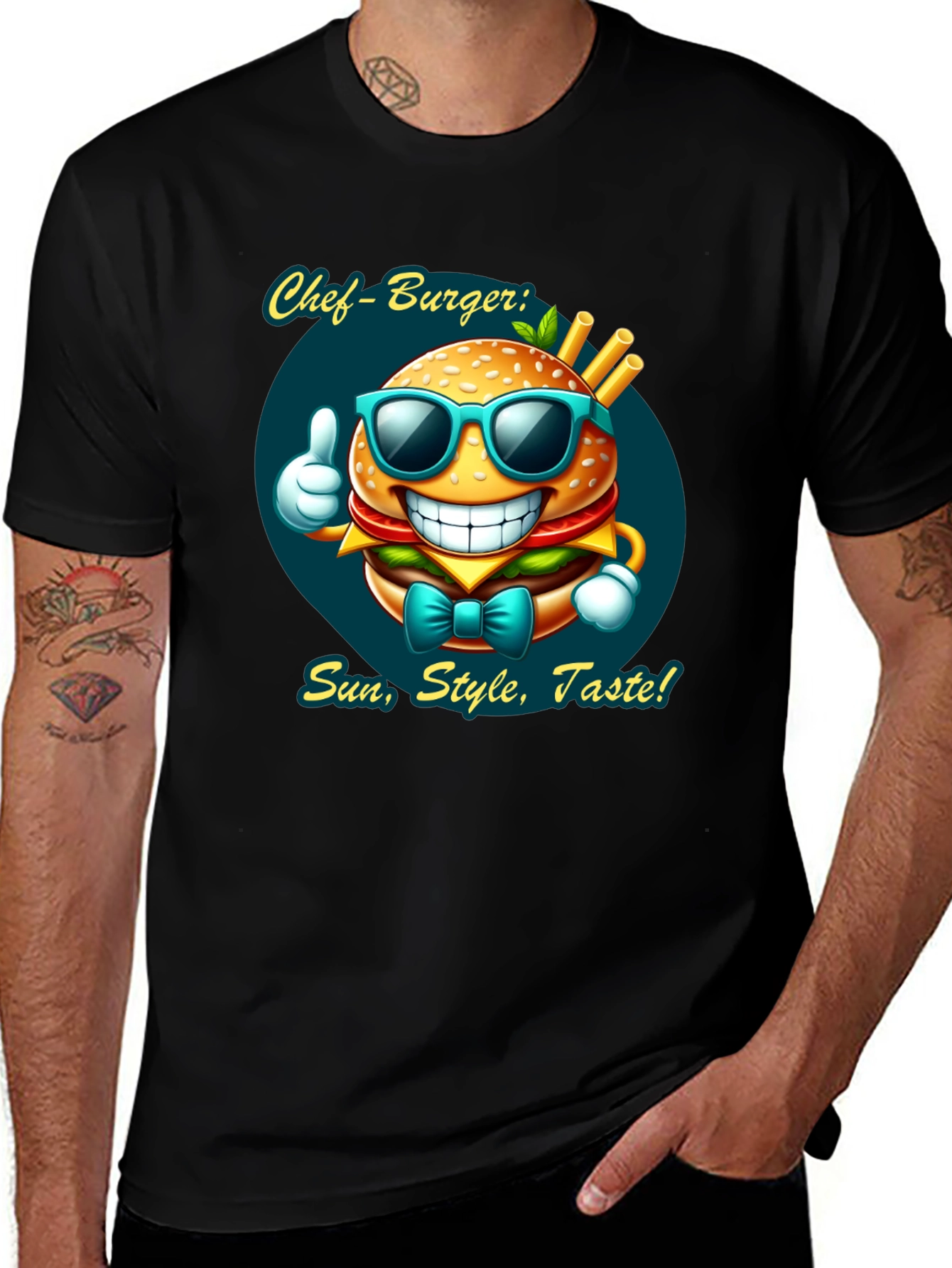 Chef Burger Cartoon Graphic Tee - Sun Style Taste!