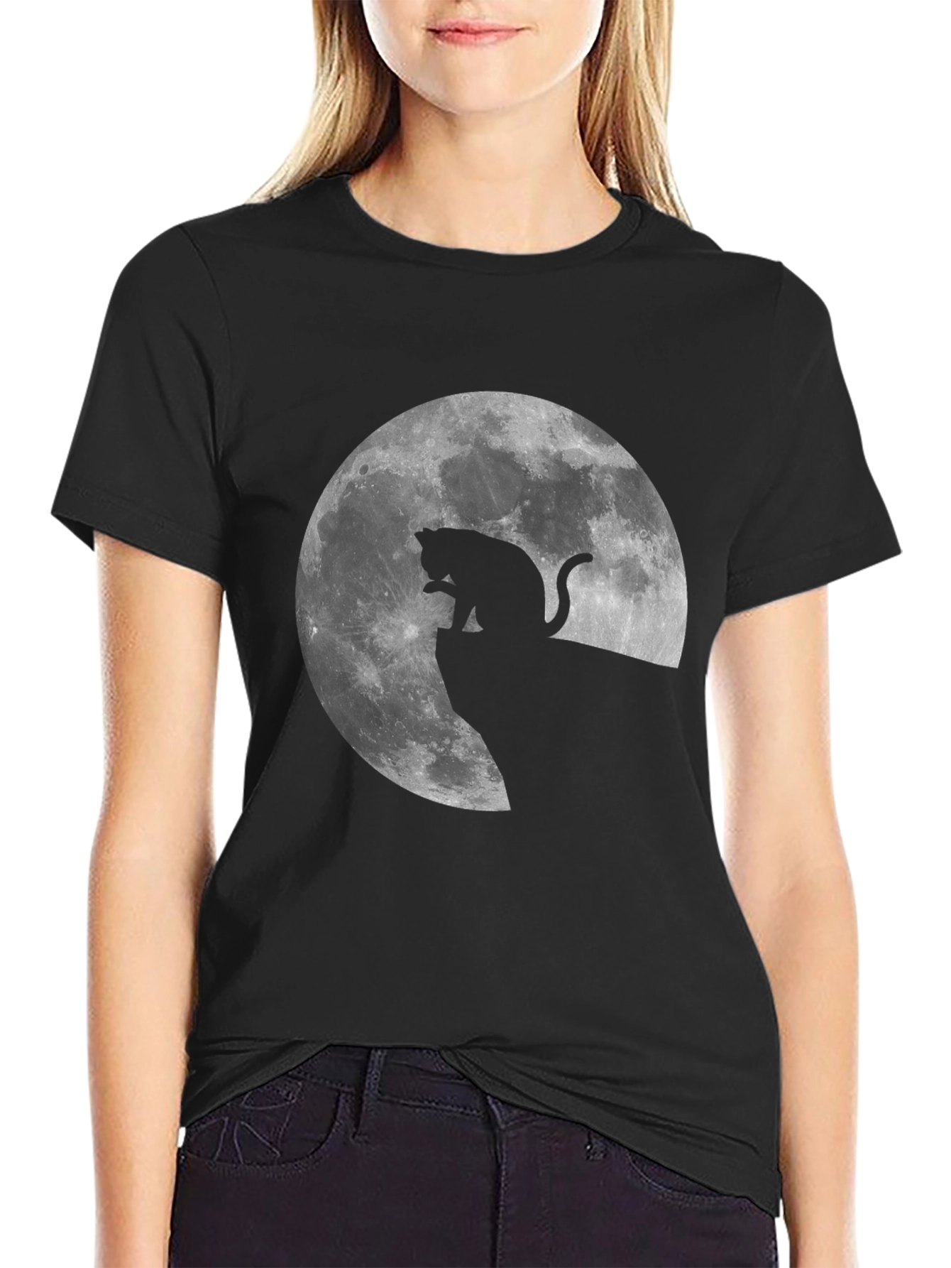 Cat on the Moon Graphic Tee - Black