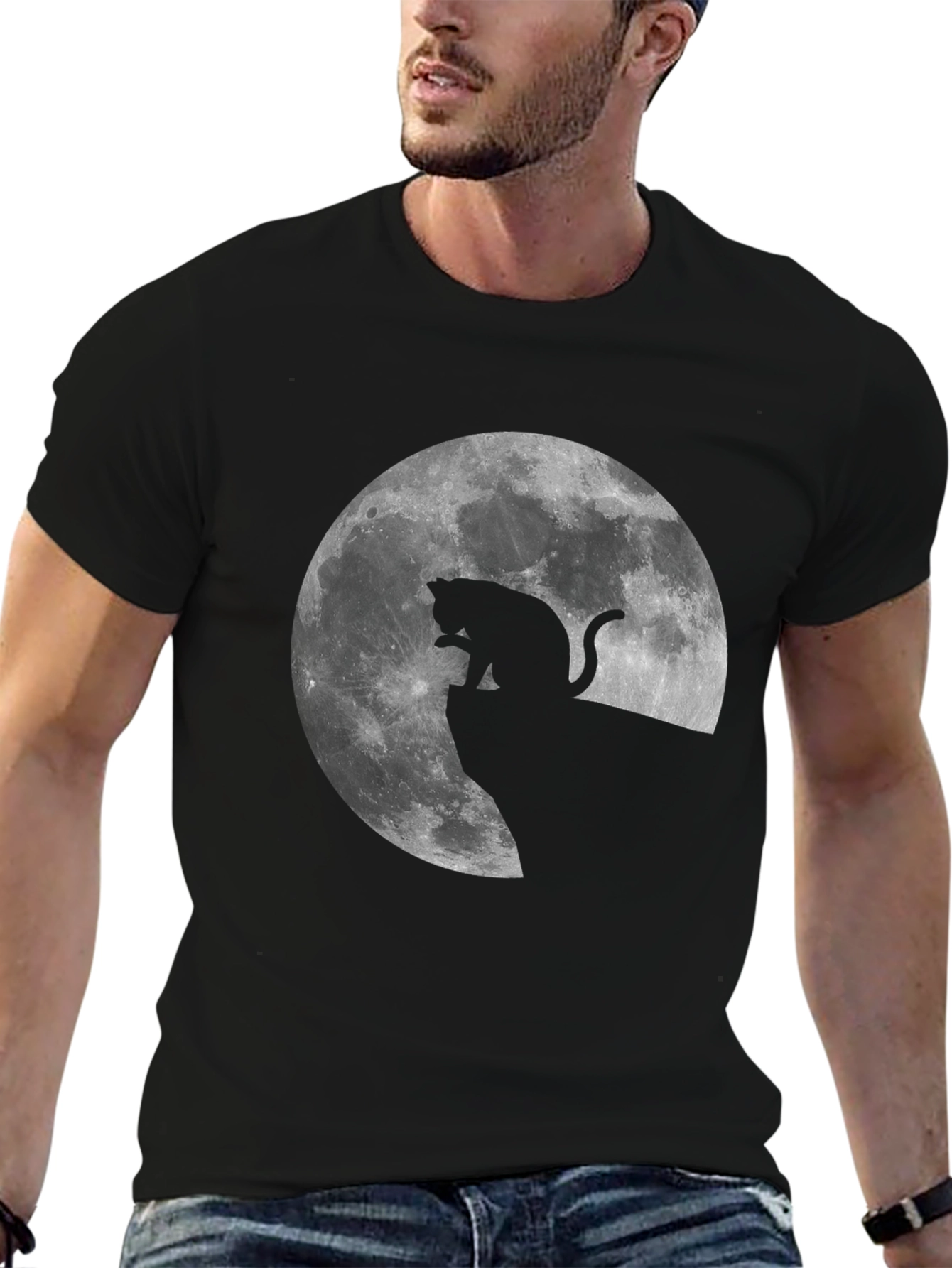 Cat on the Moon Graphic Tee - Black