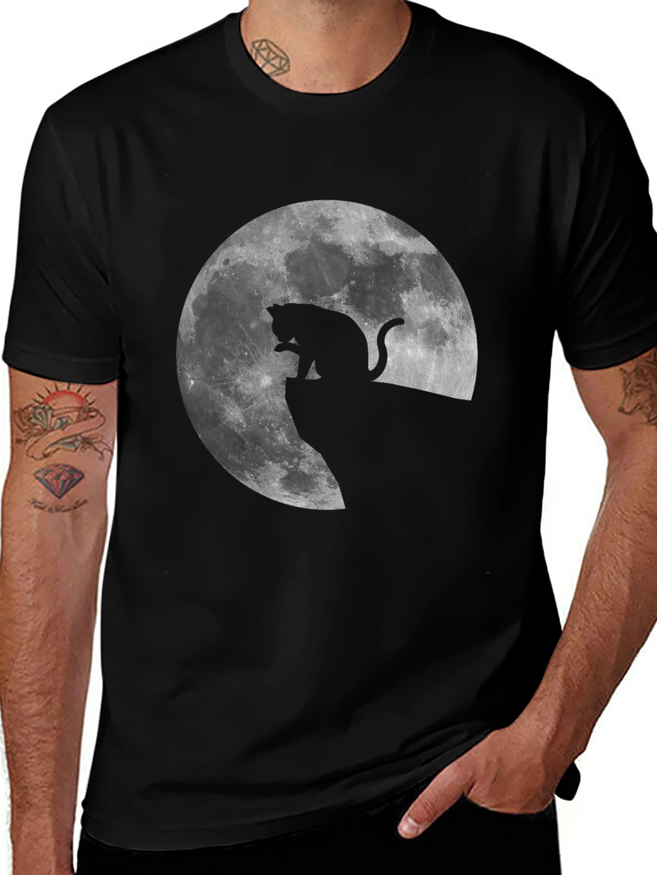 Cat on the Moon Graphic Tee - Black