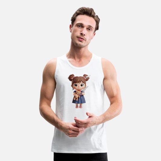 Whimsical Girl with Feather and Teddy Bear