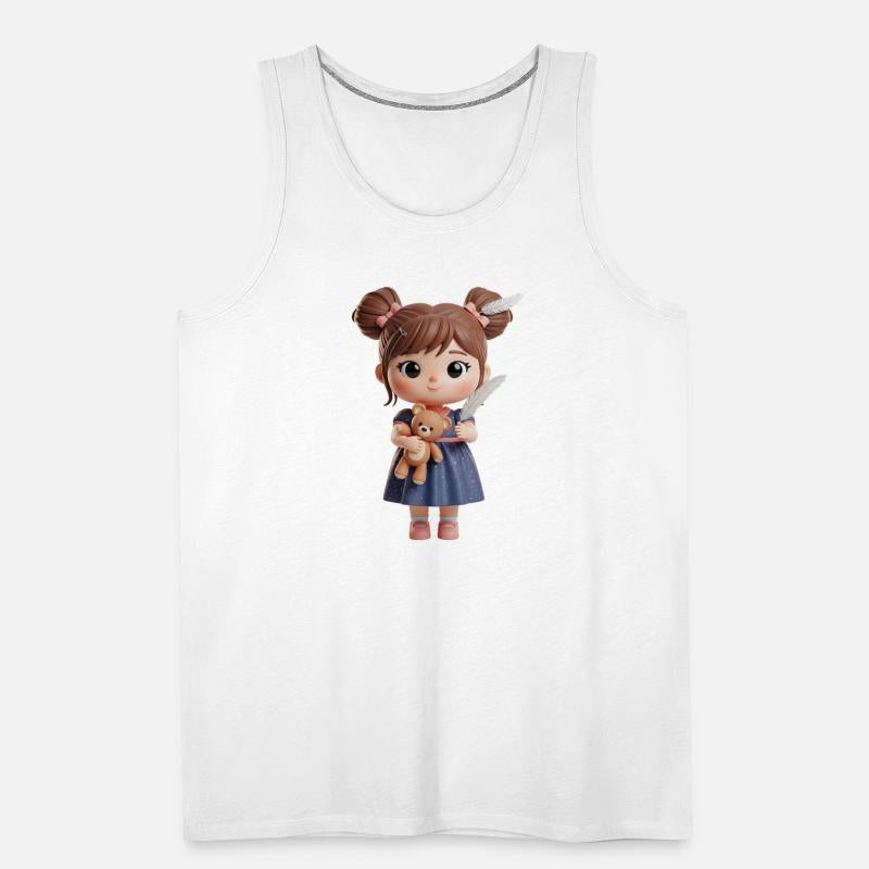 Whimsical Girl with Feather and Teddy Bear