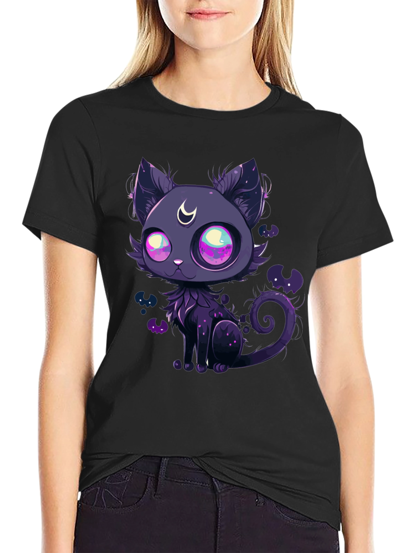 Mystic Moon Cat Black T-Shirt