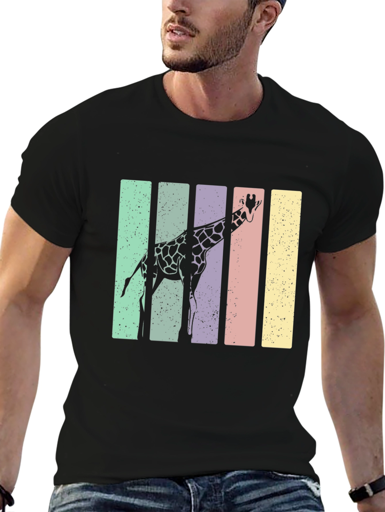 Giraffe Retro Stripes Graphic Tee