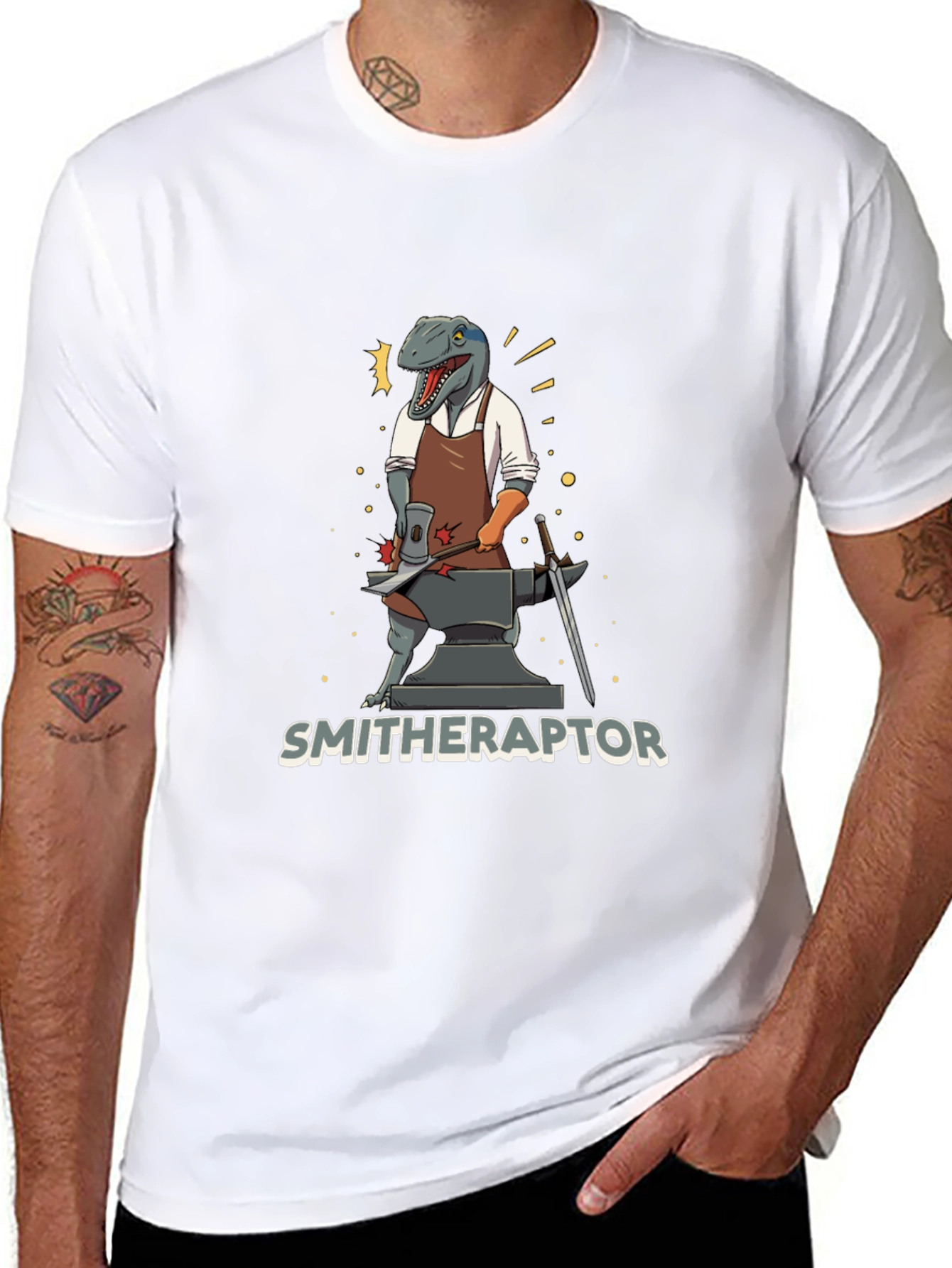 Smithraptor T-Shirt - Black Dinosaur Blacksmith Tee