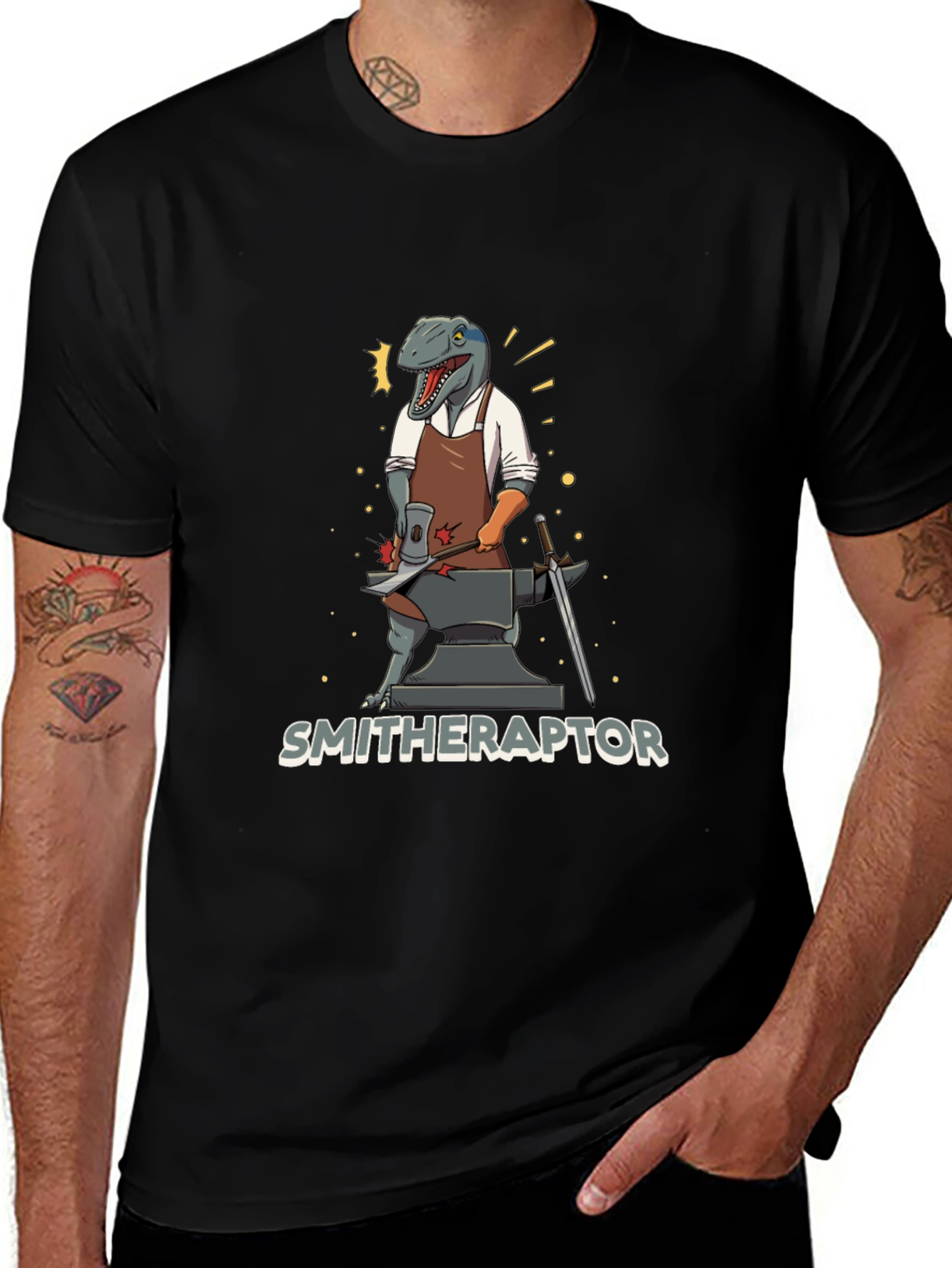 Smithraptor T-Shirt - Black Dinosaur Blacksmith Tee