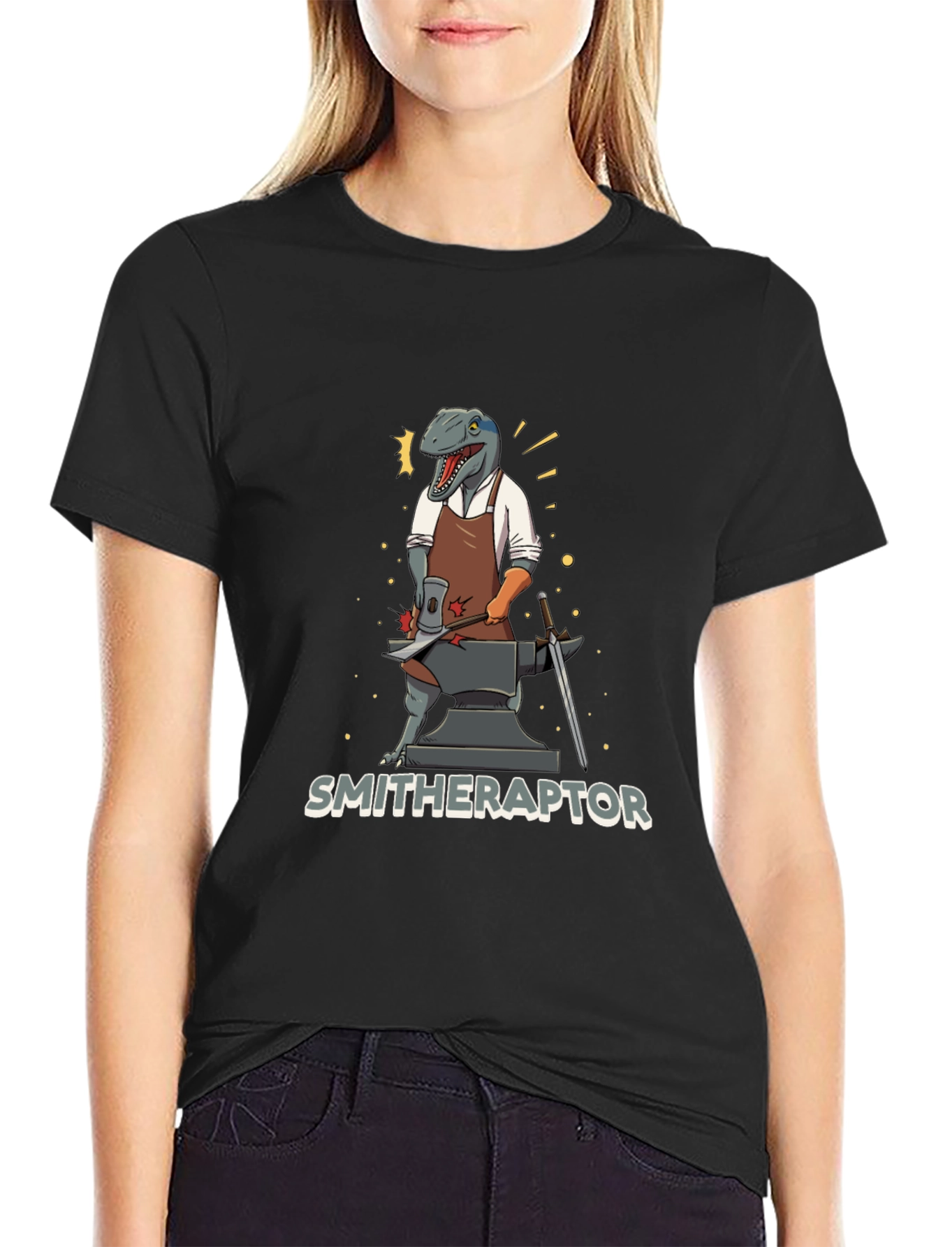 Smithraptor T-Shirt - Black Dinosaur Blacksmith Tee