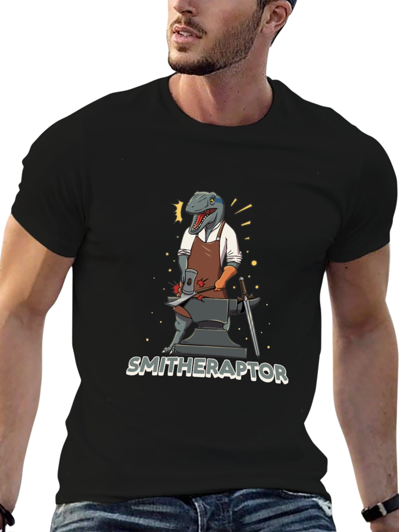 Smithraptor T-Shirt - Black Dinosaur Blacksmith Tee
